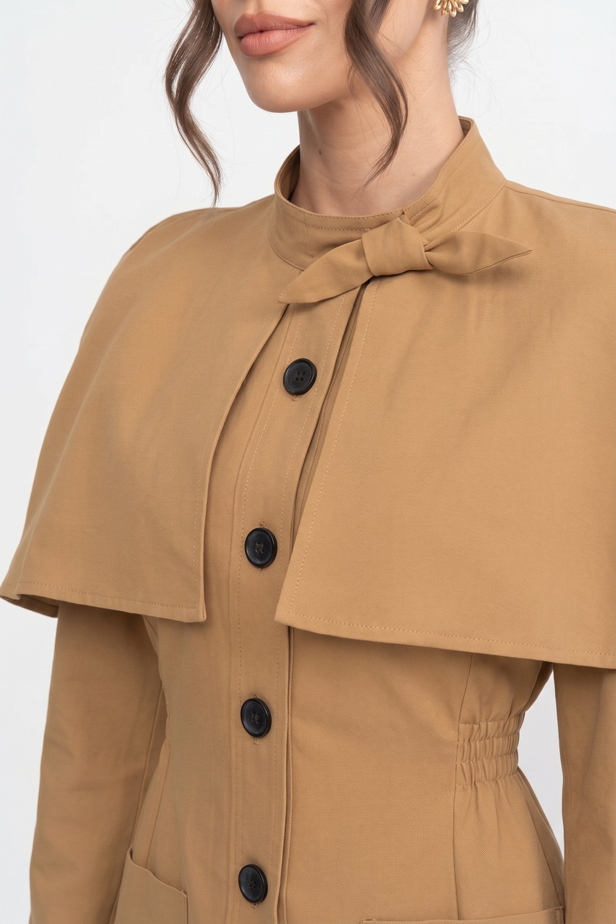 Robe-manteau boutonnée avec cape structurée superposée - Khaki