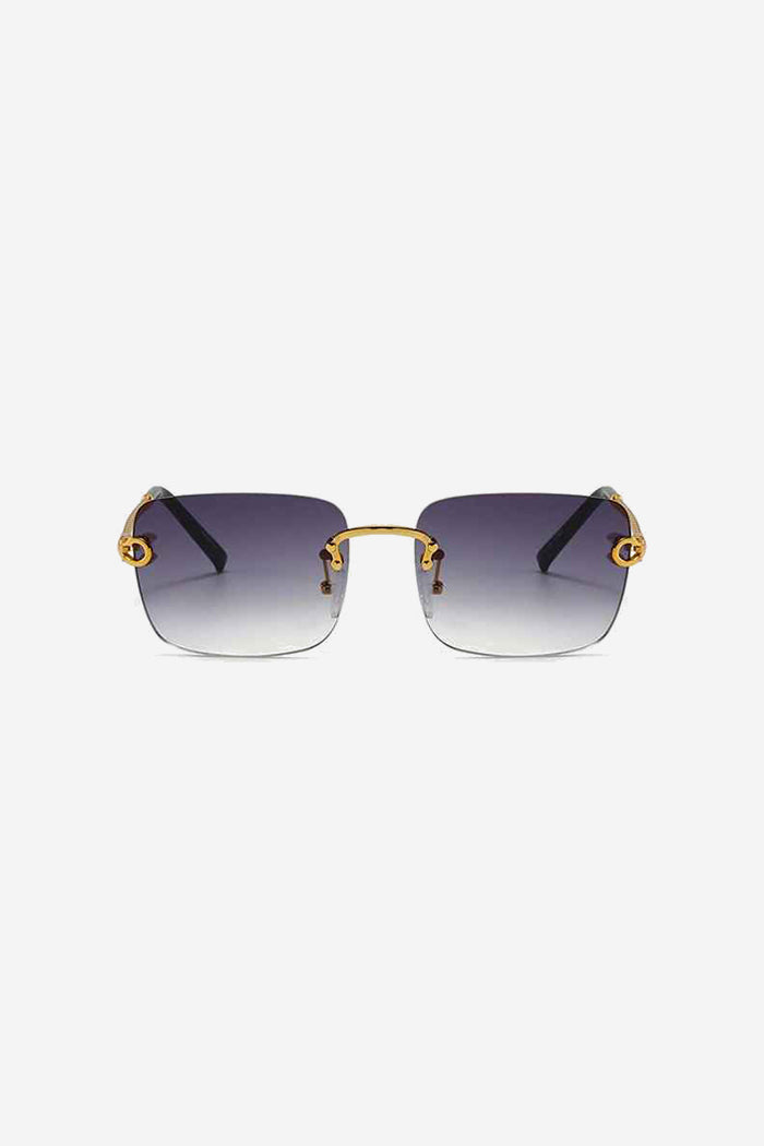 Lunettes de soleil carrées sans monture avec branches torsadées en corde d'or – dégradé violet