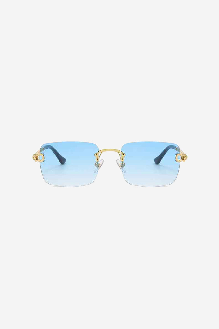 Lunettes de soleil carrées sans monture avec branches en corde d'or torsadée – Bleu