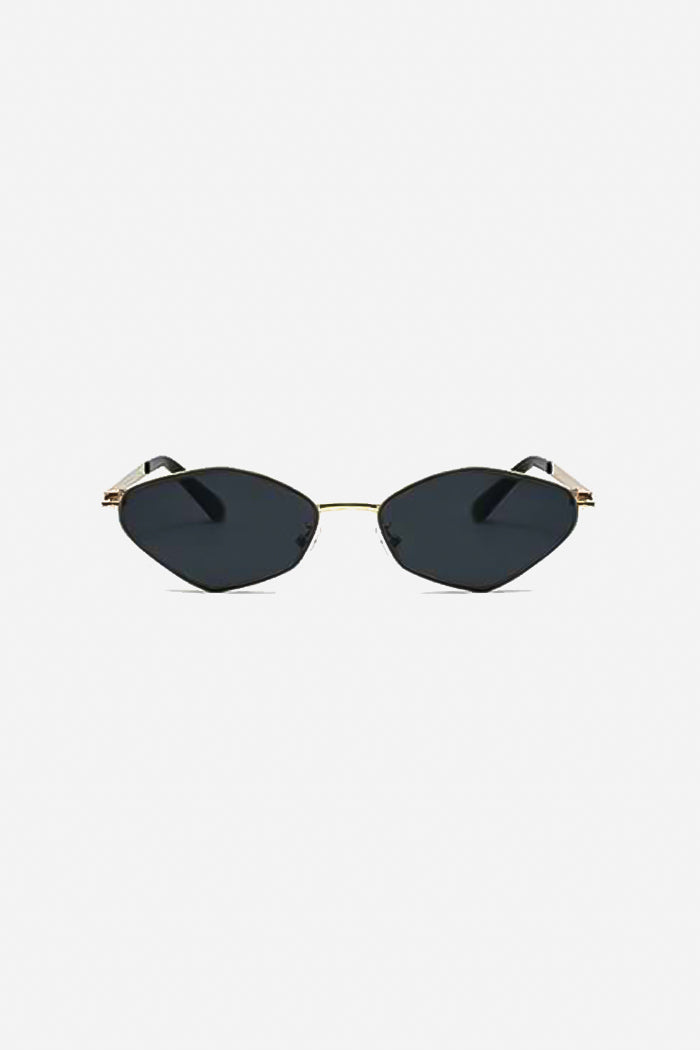 Geometric Angular Sunglasses with Full Metal Frame and Slim Arms – Black