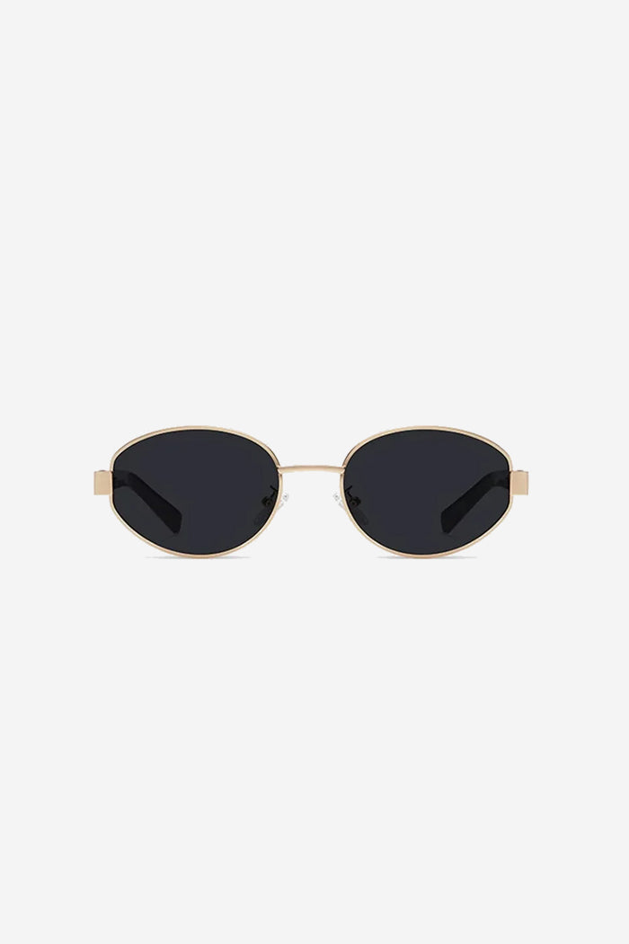 Lunettes de soleil ovales d'inspiration vintage avec monture fine dorée et branches audacieuses en acétate – Noir