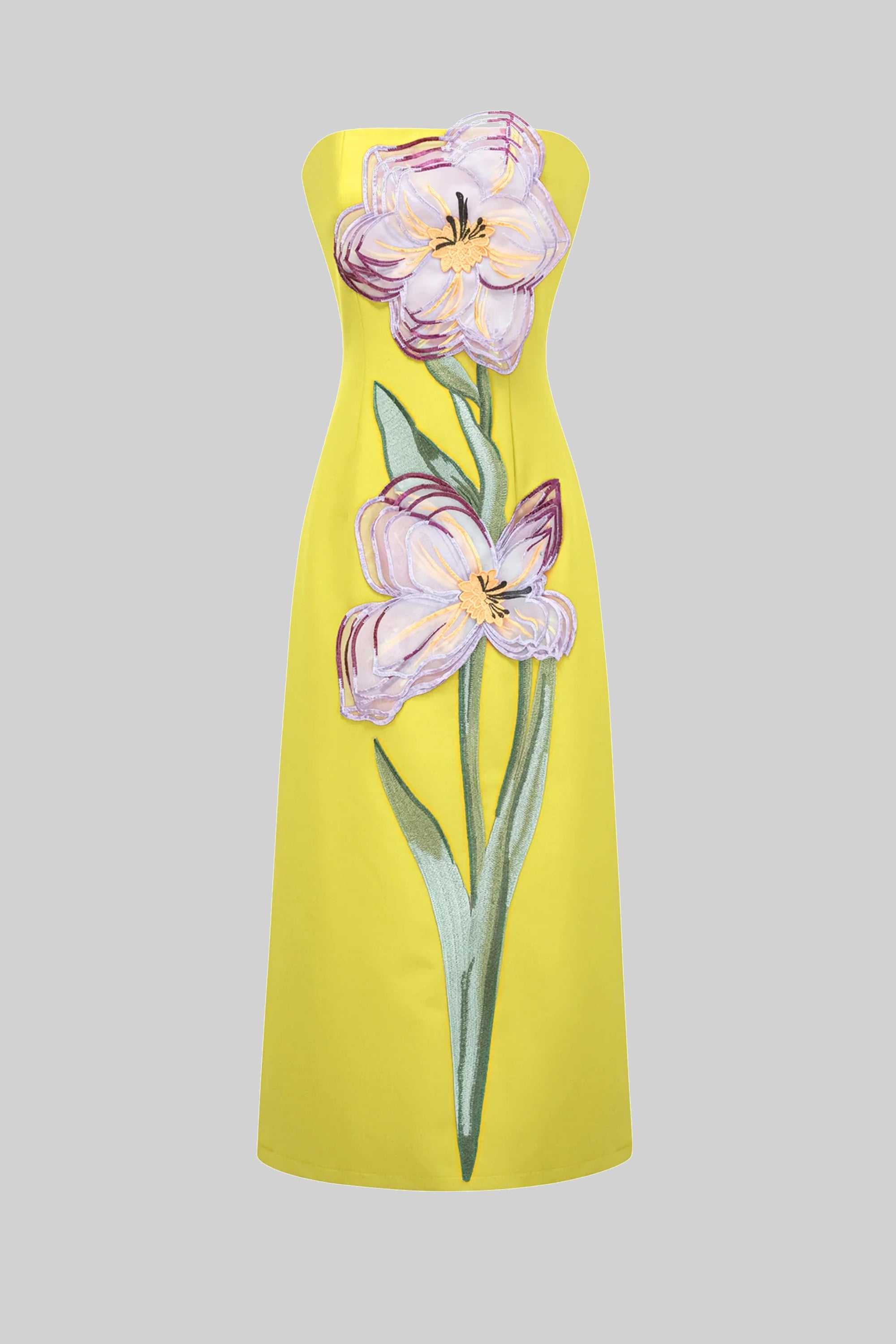 Robe longue sans bretelles à imprimé floral avec silhouette colonne - Jaune