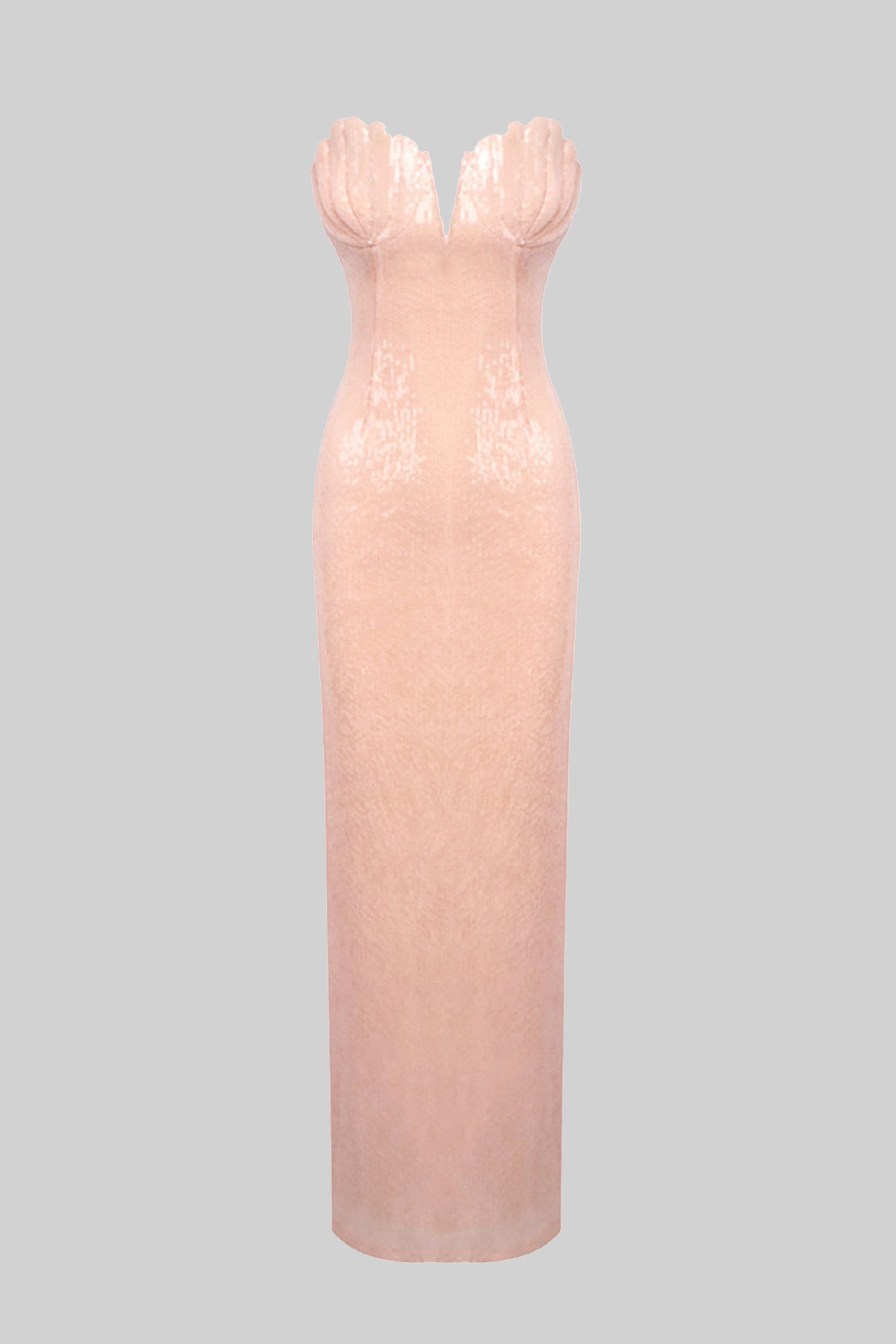Robe sirène sans bretelles ornée de sequins, avec décolleté cœur et fente au dos - Blush
