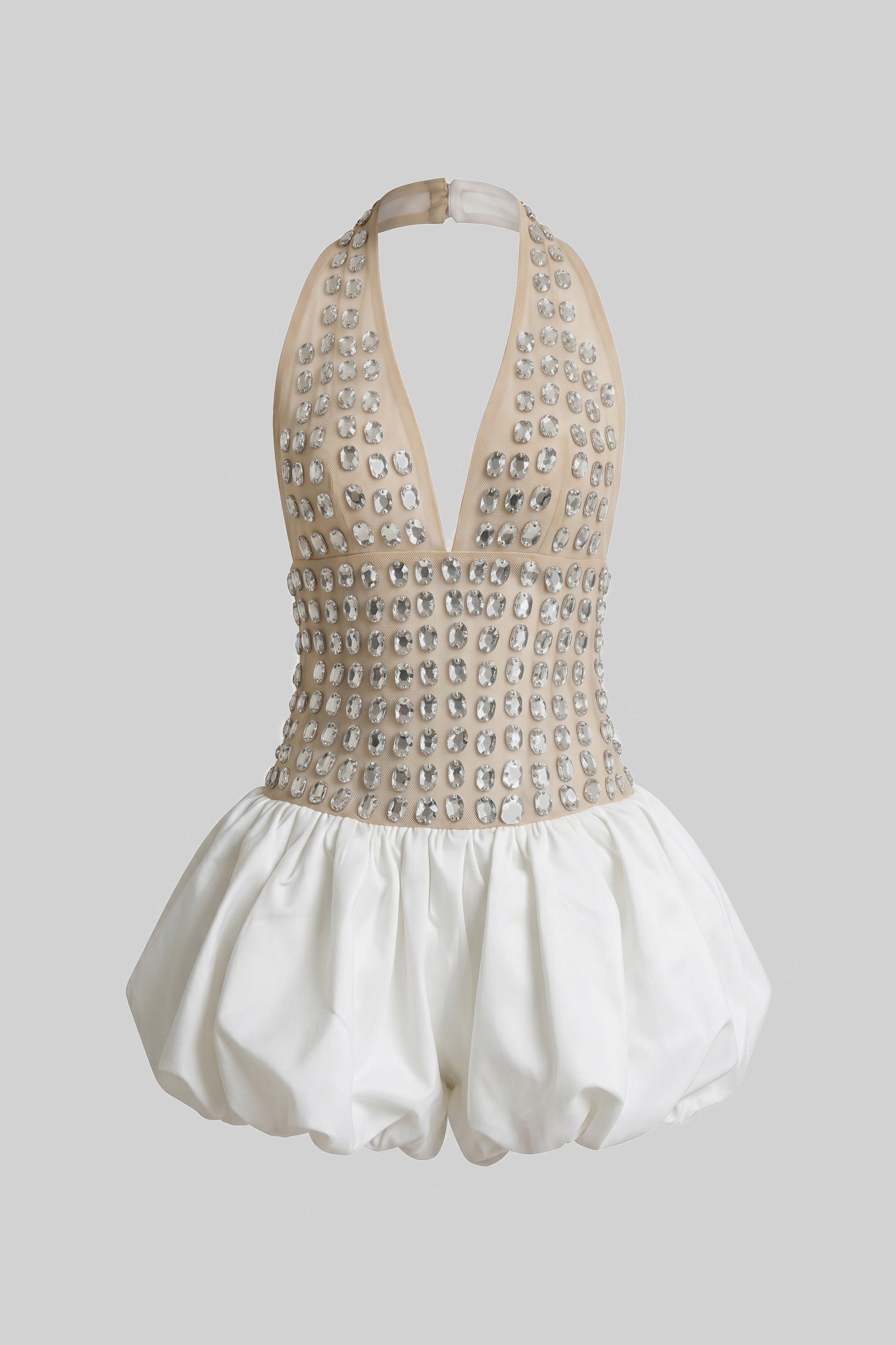 Robe courte dos nu ornée de cristaux avec jupe boule - Blanc