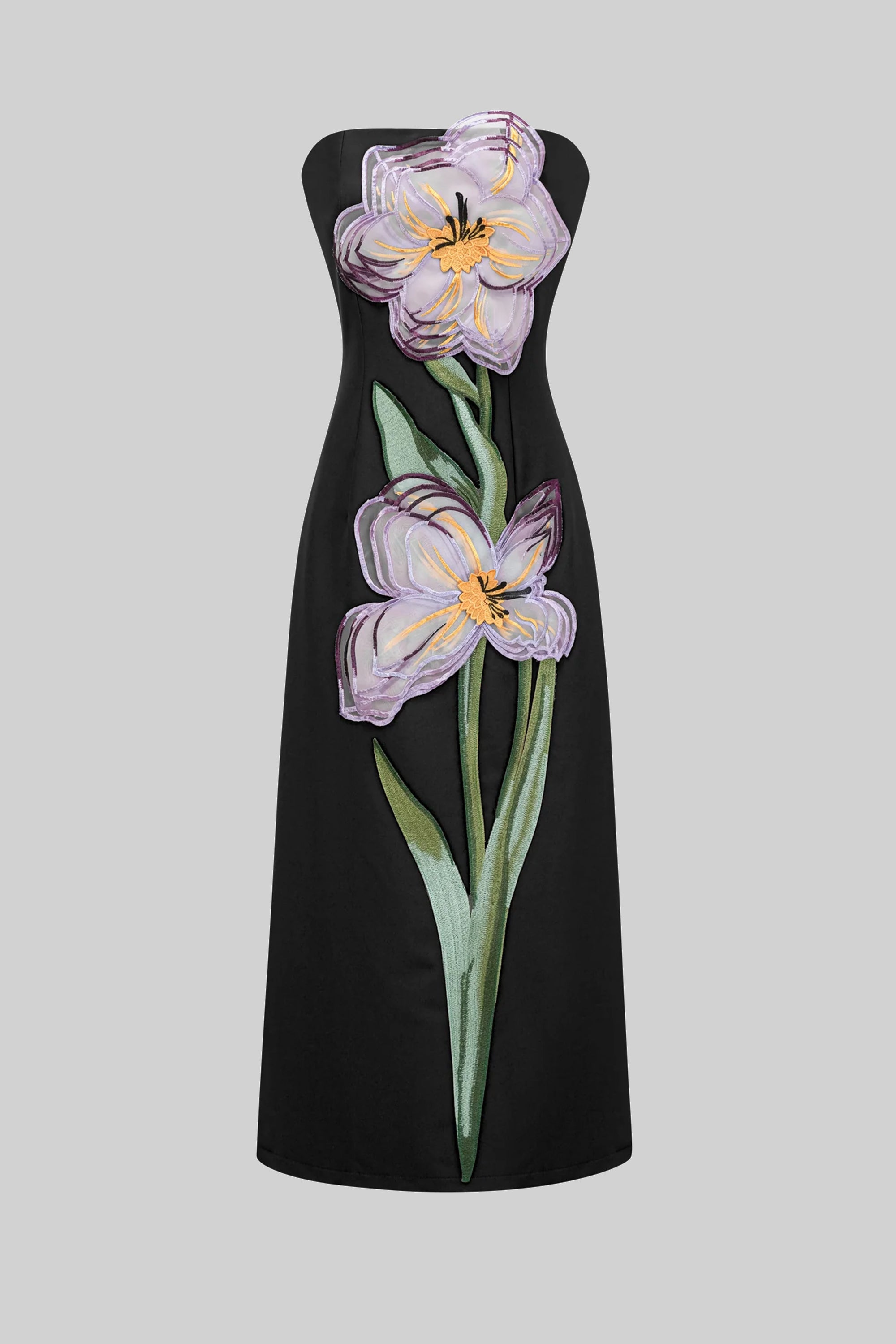Robe maxi sans bretelles à imprimé floral avec silhouette colonne - Noir