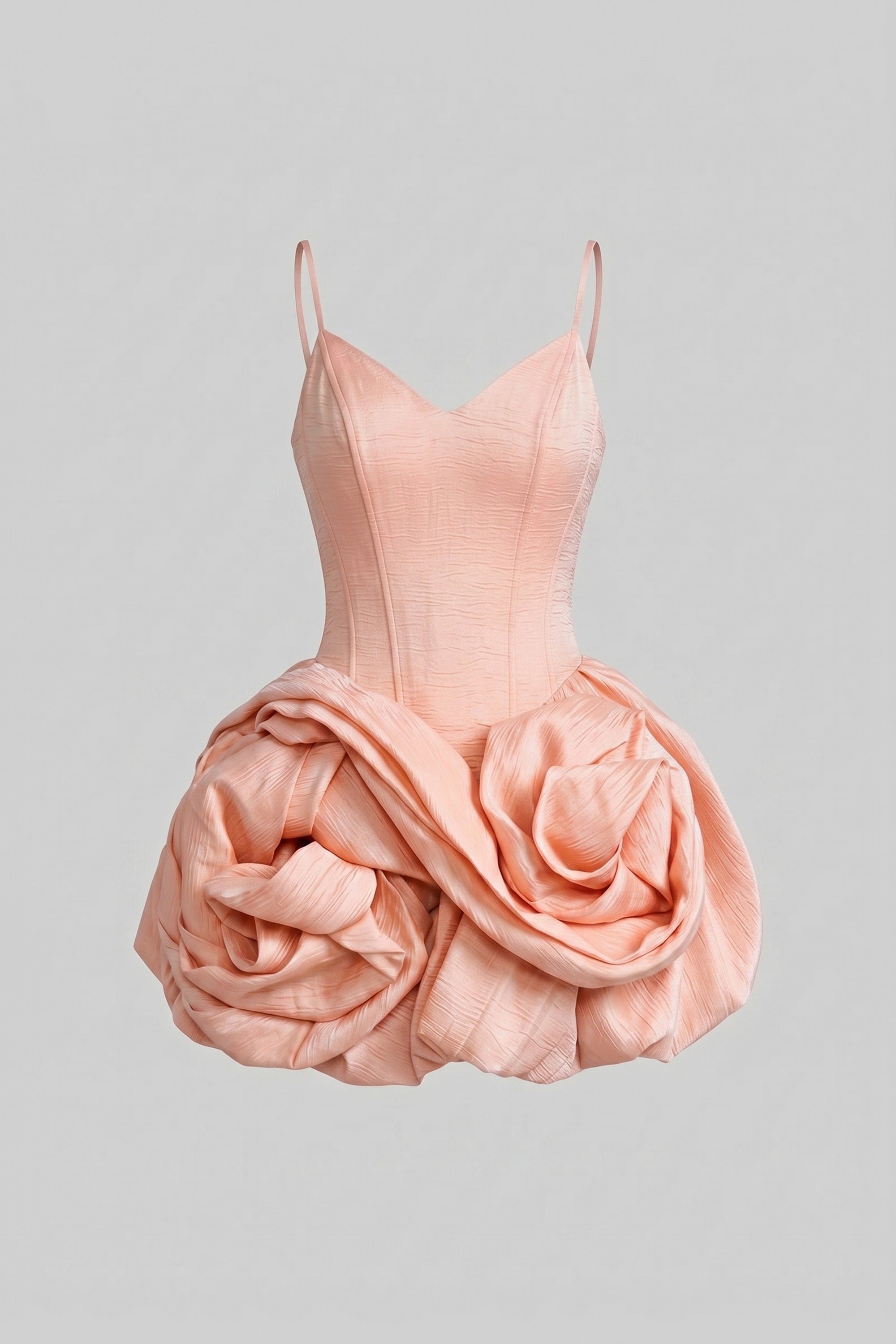 Robe Mini en Velours à Bretelles Spaghetti avec Jupe Rose en 3D - Rose