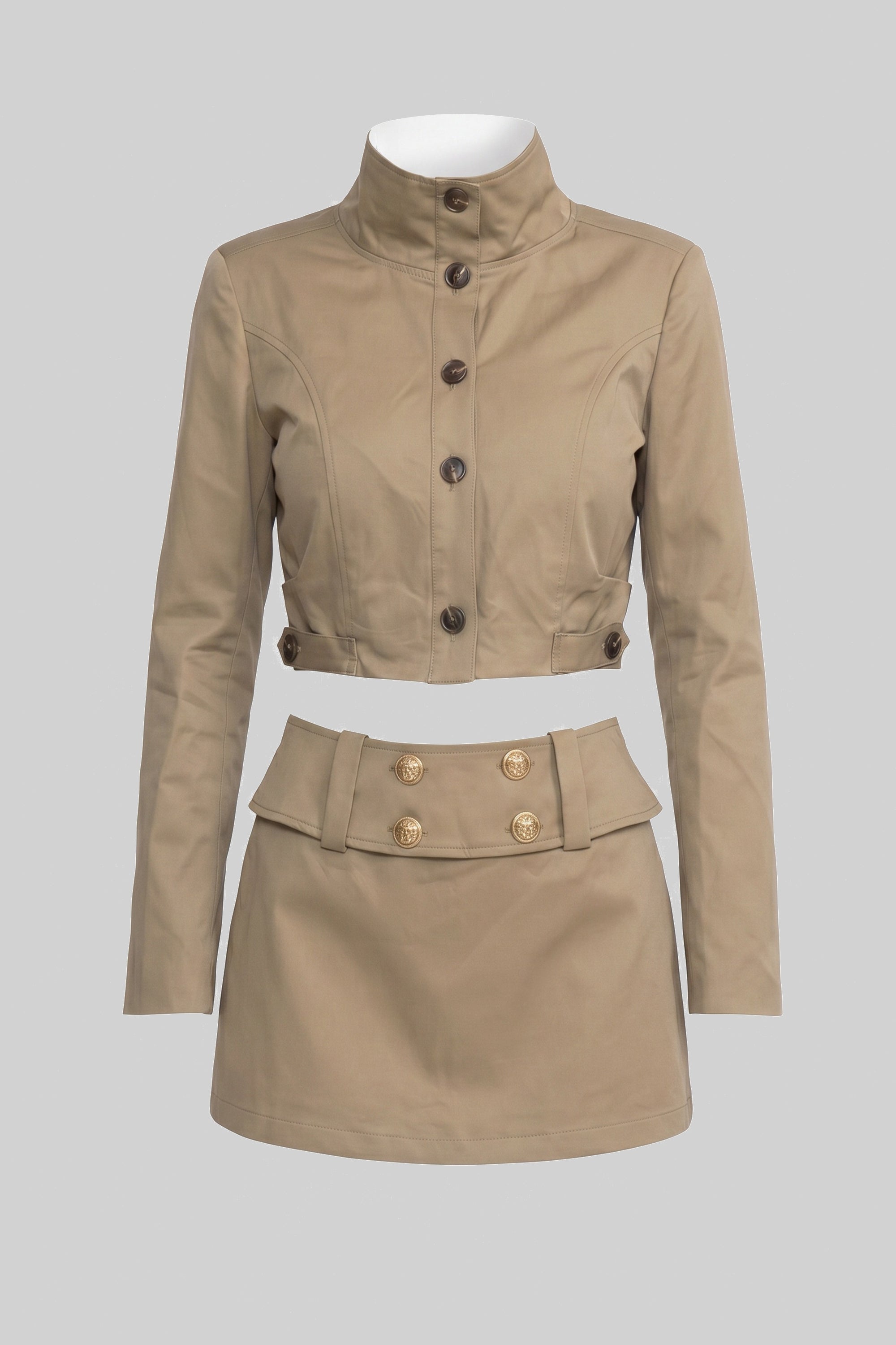 Ensemble coordonné veste courte croisée et mini-jupe - Khaki
