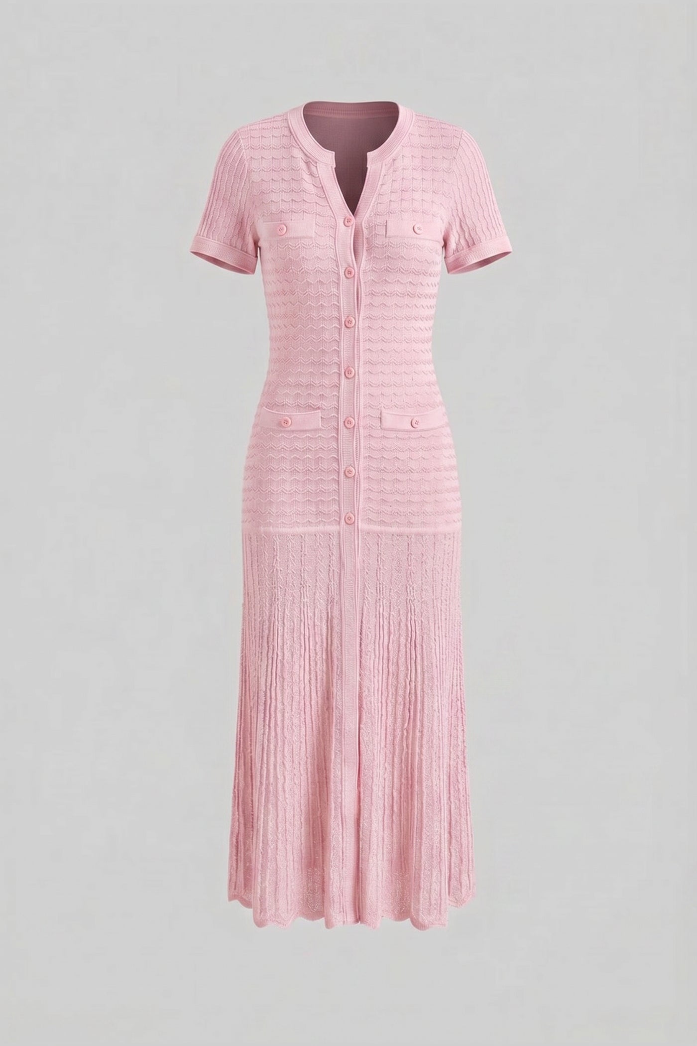 Robe midi à manches courtes avec texture en maille scintillante - Pink