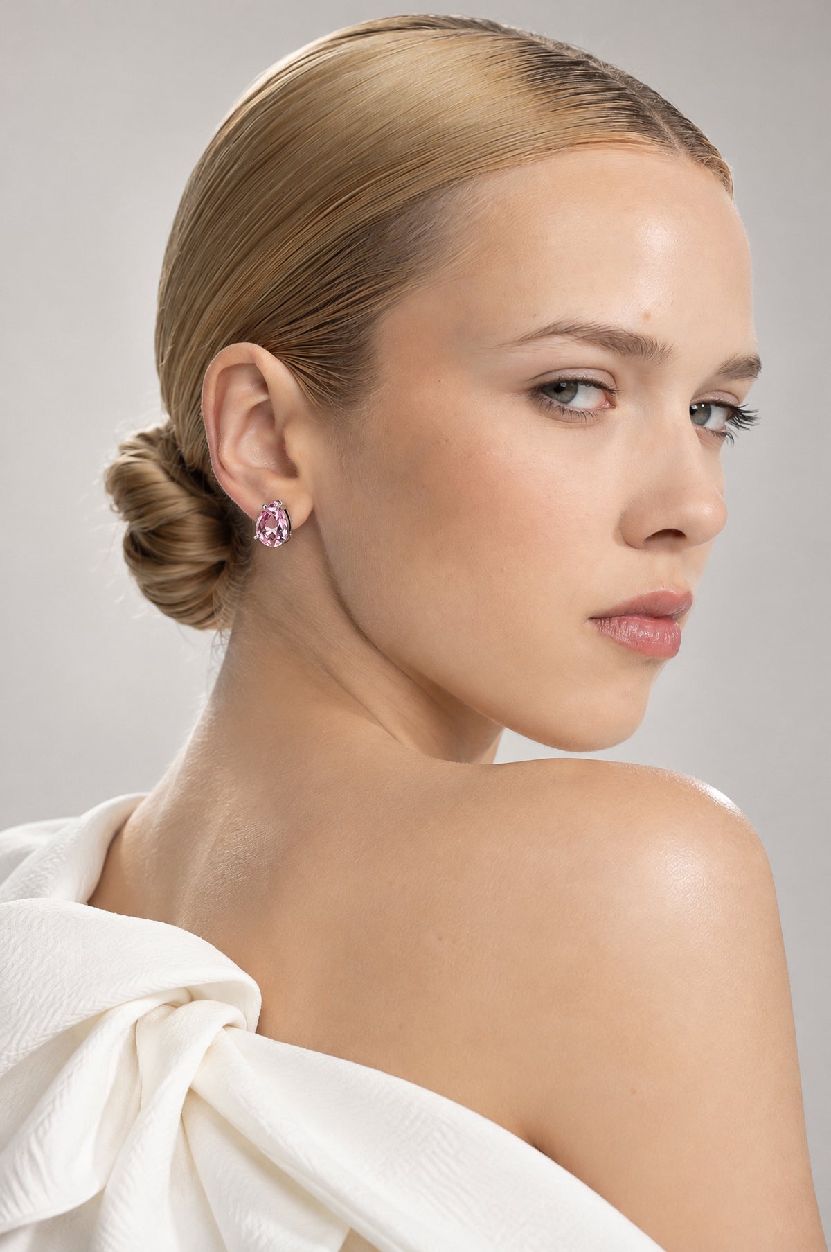 Pink Crystal Teardrop Stud Earrings - Pink