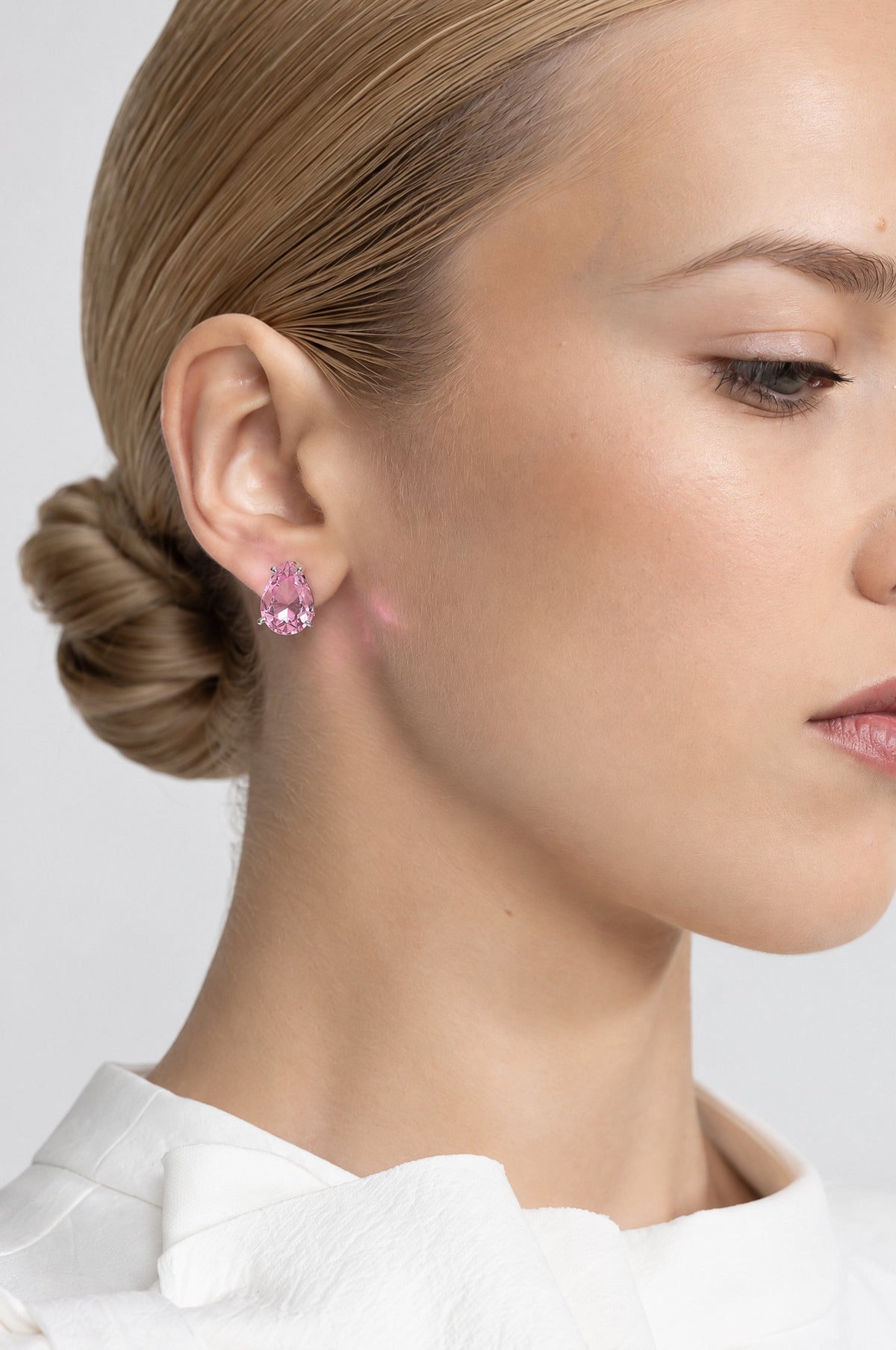 Pink Crystal Teardrop Stud Earrings - Pink