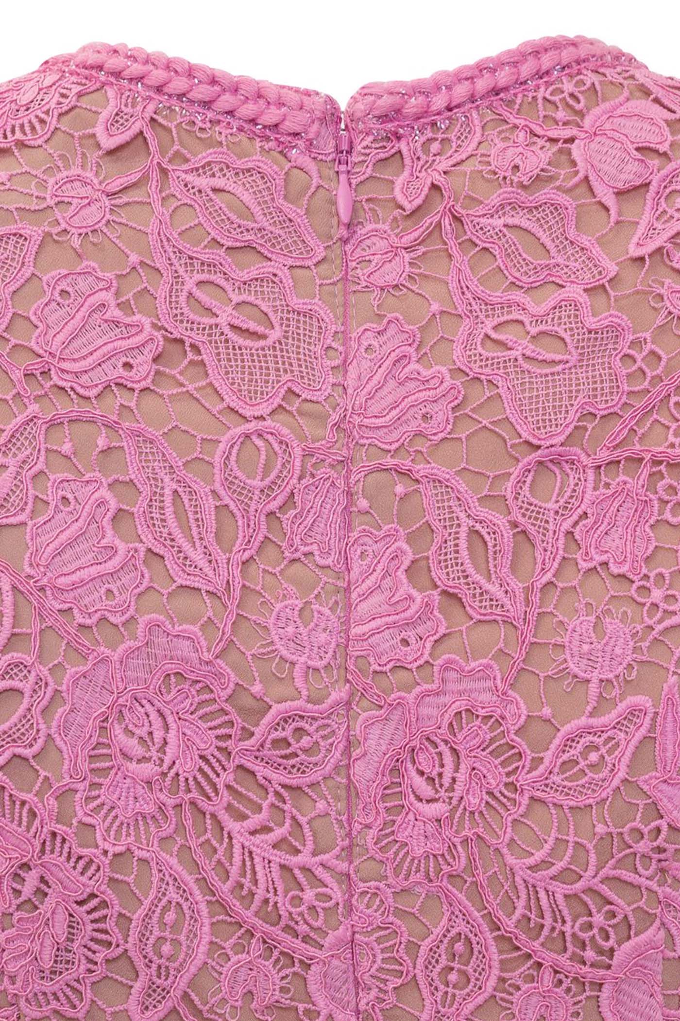 Robe Midi en Dentelle à Manches Courtes Exquise - Rose