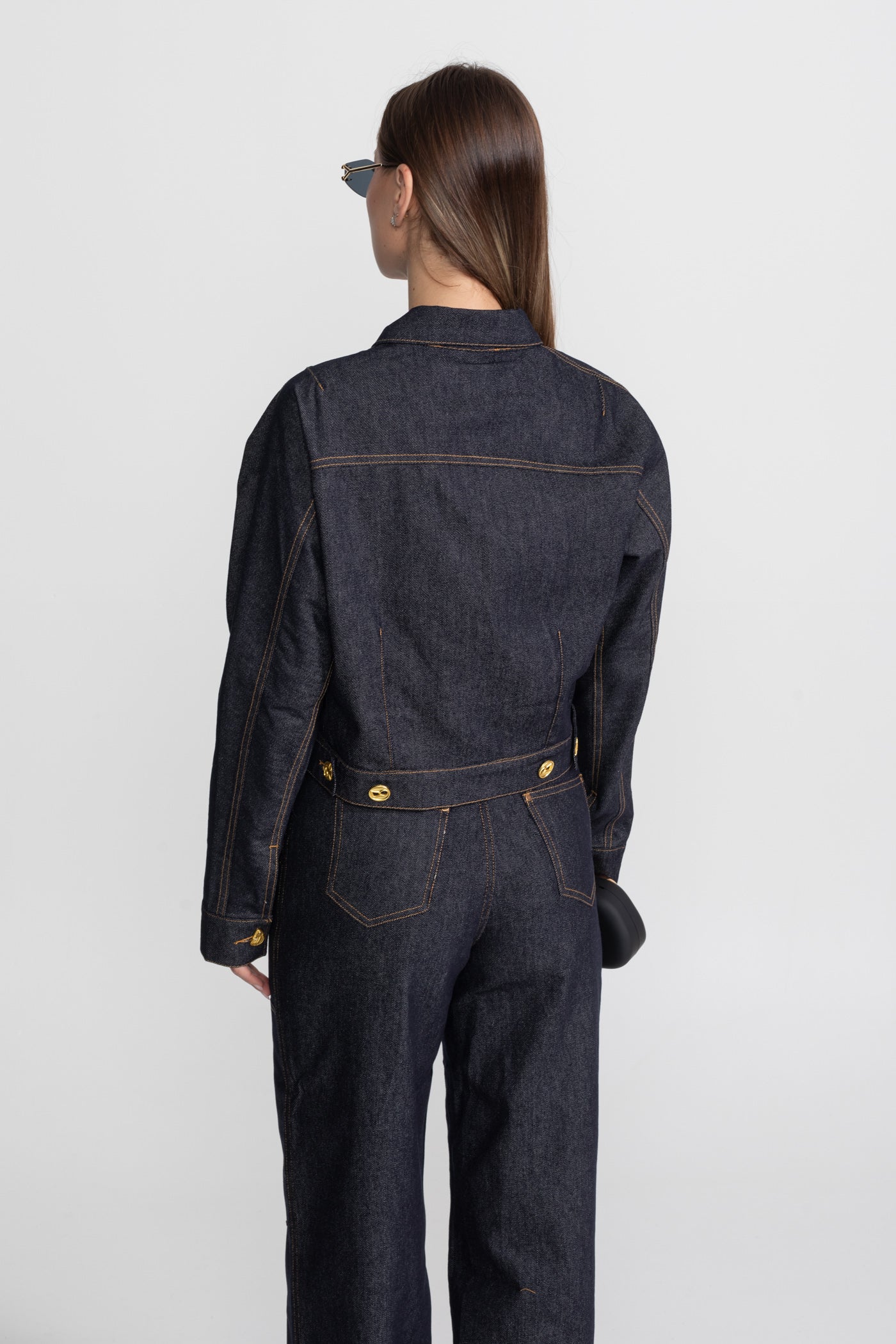 Gold Button Denim Co-ord Set – Indigo
