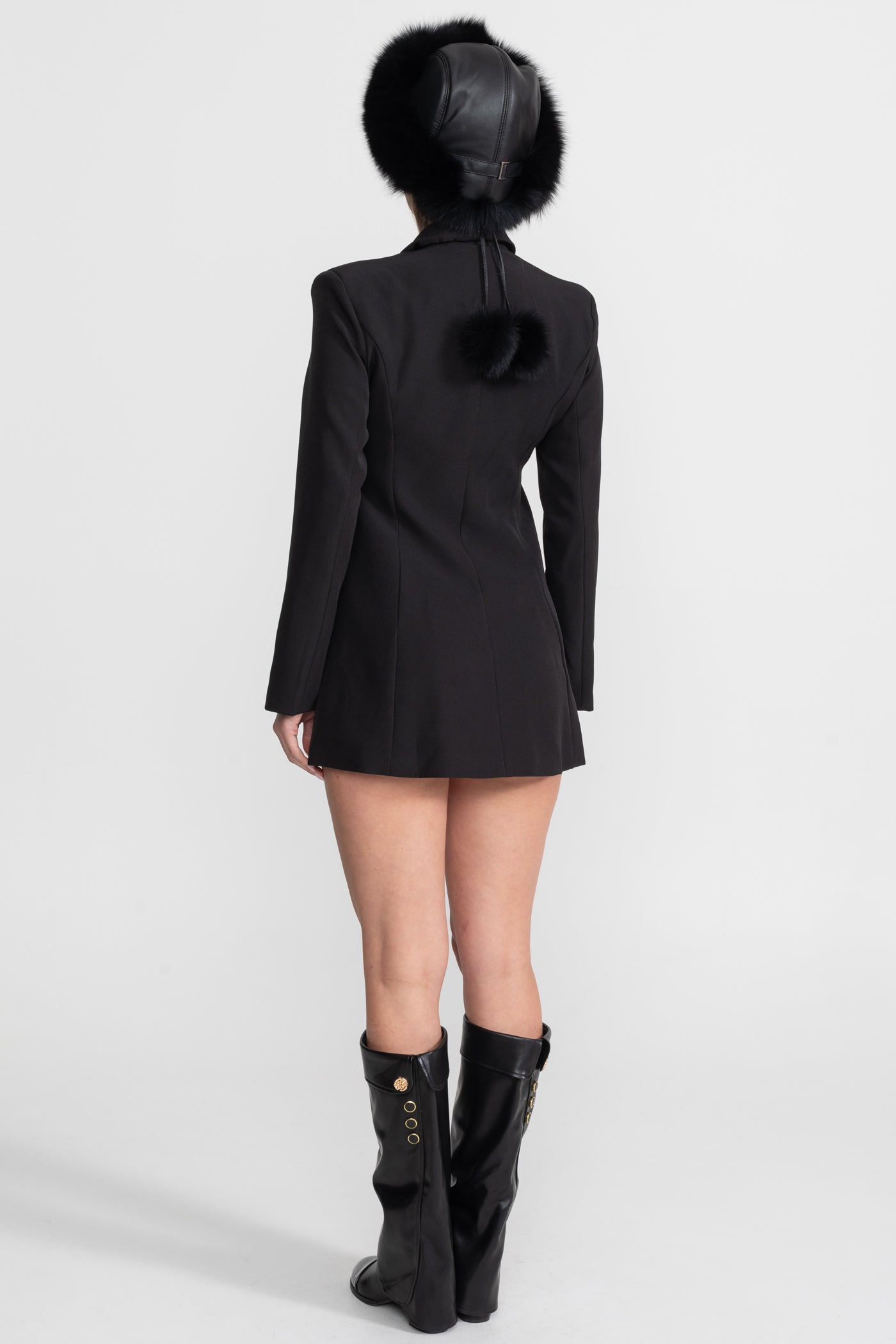 Robe Blazer Crystal Bow à Découpes - Noir