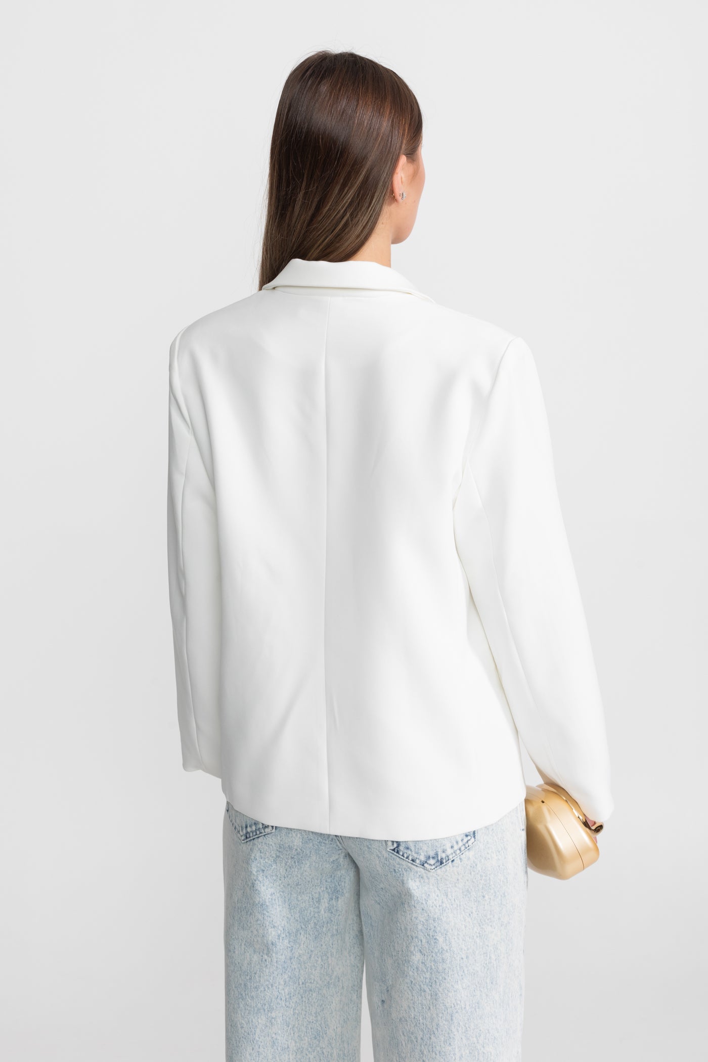 Double-Breasted Tailored Blazer With Peak Lapels – White
