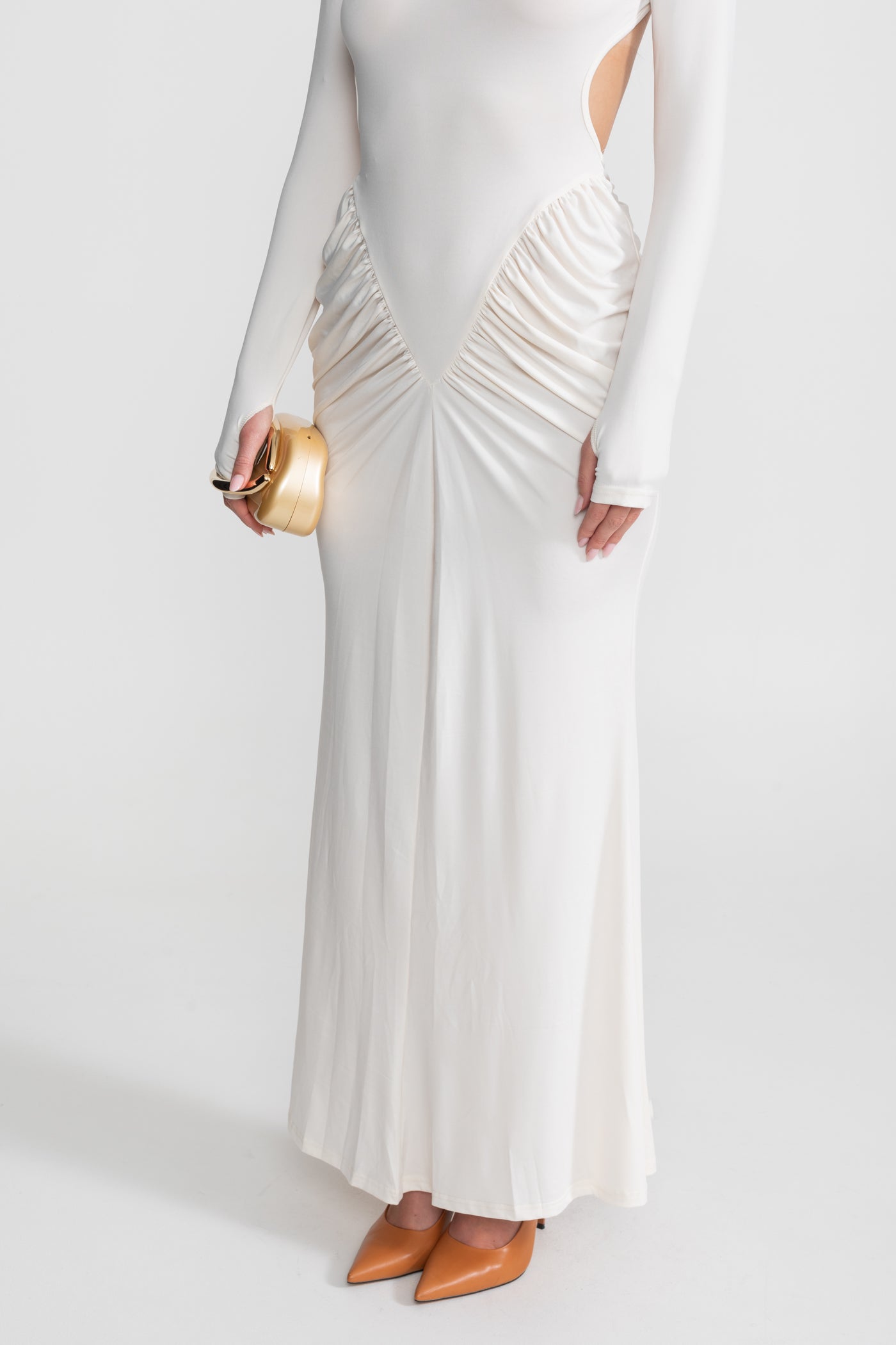 Robe Maxi Plissée avec Découpes Latérales – Blanc