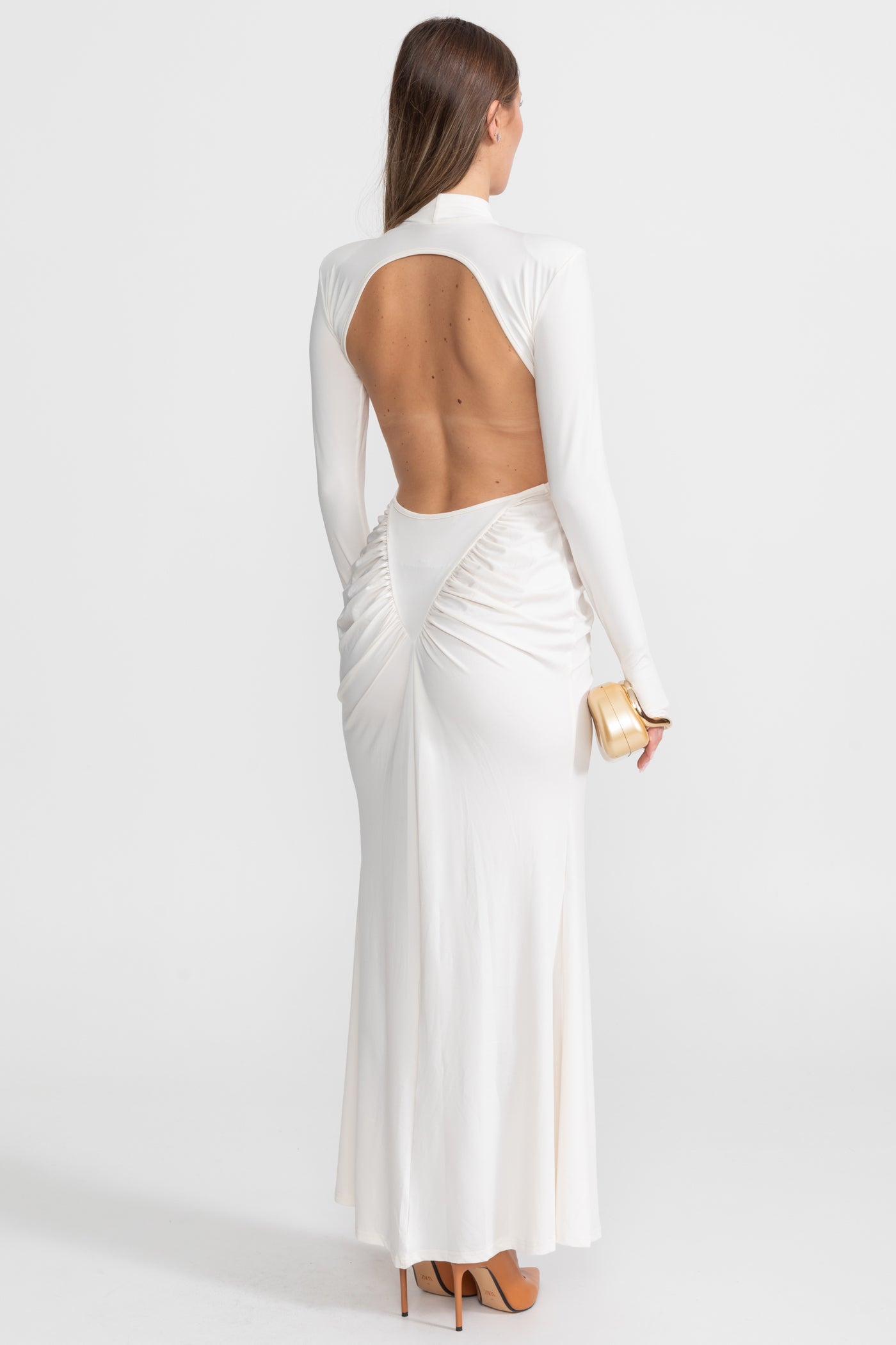 Robe Maxi Plissée avec Découpes Latérales – Blanc