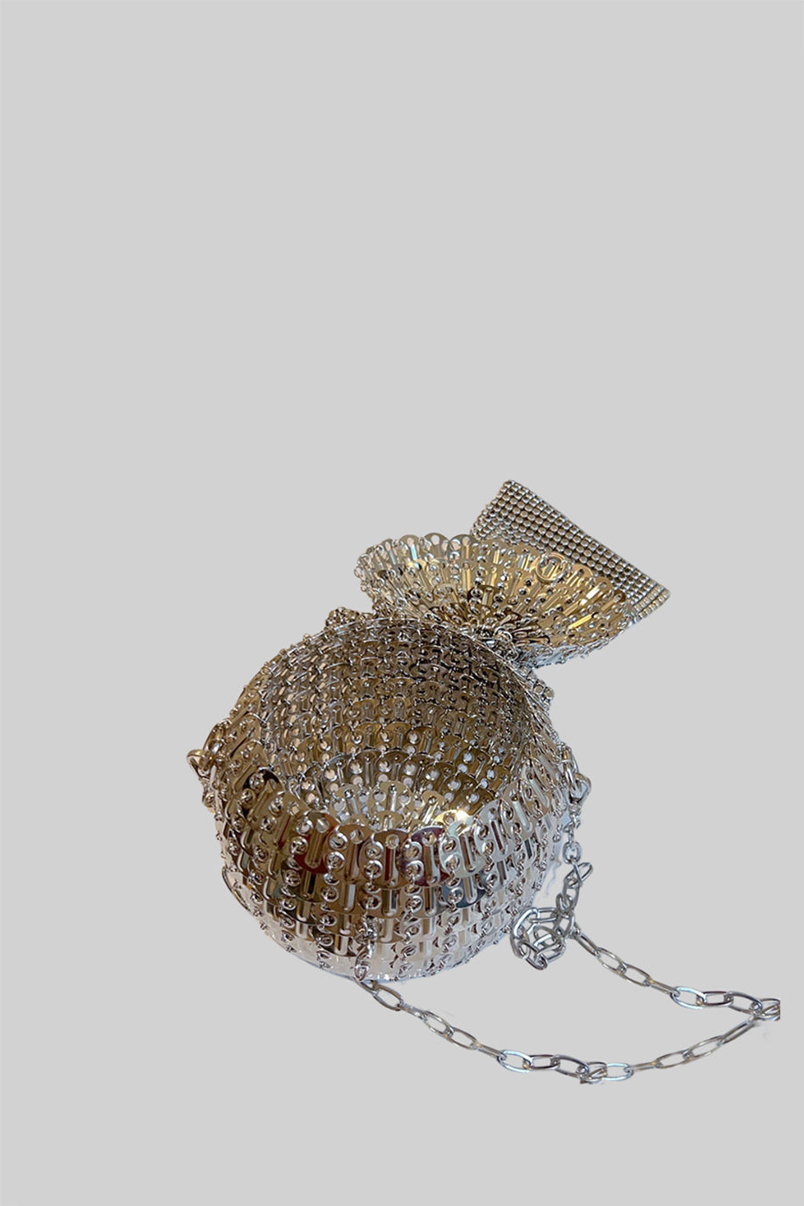 Sac à main métallique sphérique avec ornements scintillants - Argent