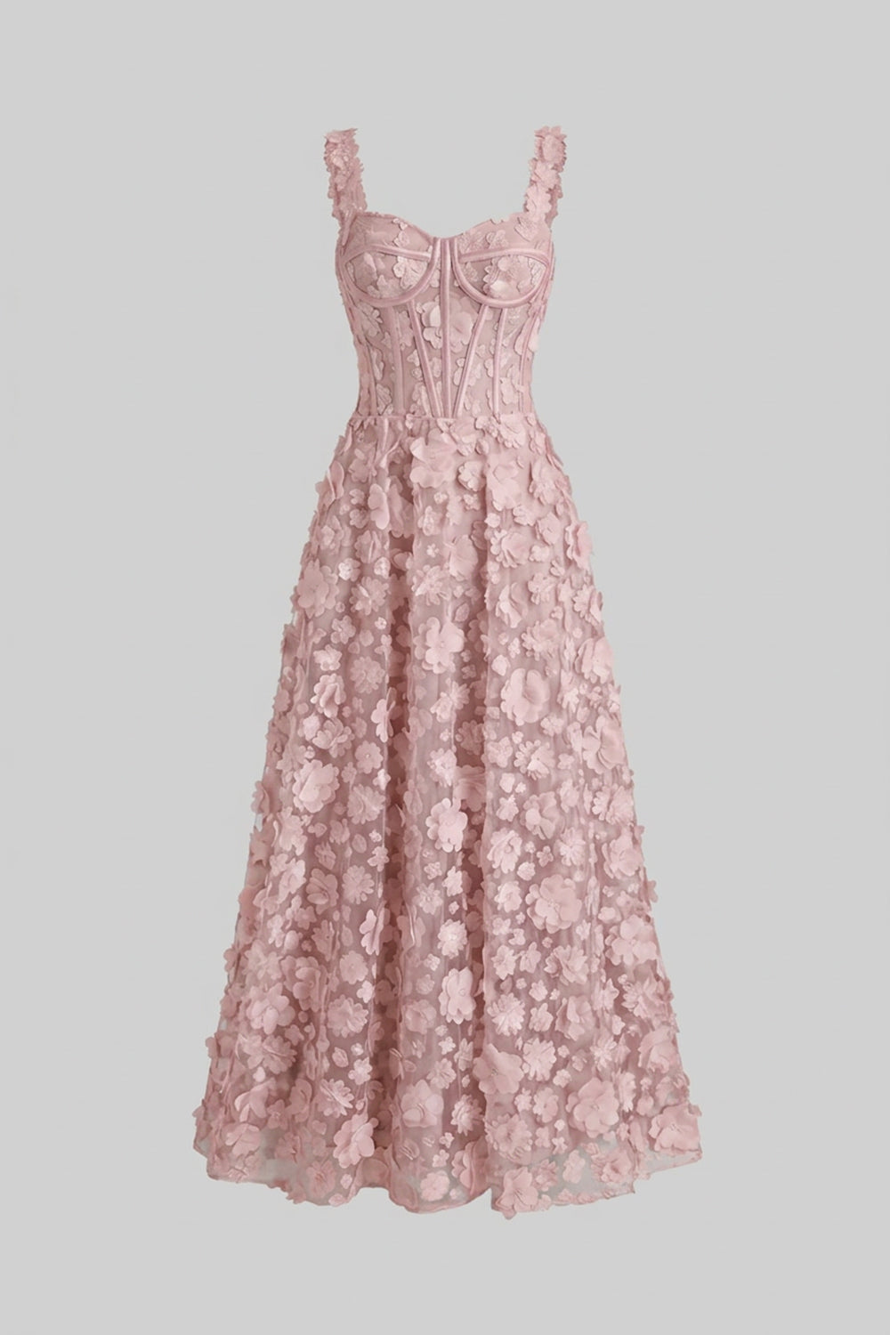 Robe longue à appliqués floraux avec bustier corseté - Rose