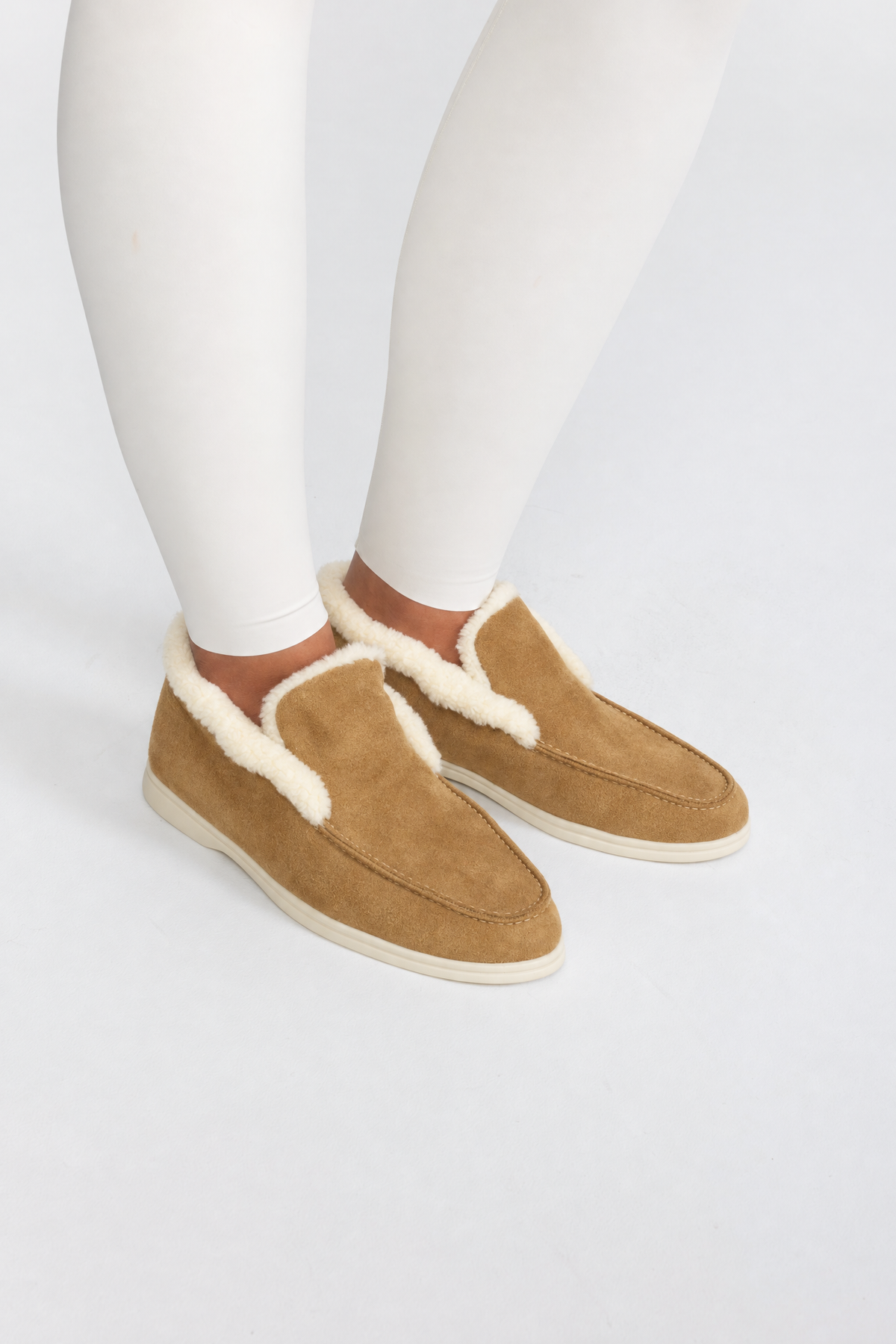Mocassins effet suédé doublés peluche - Camel