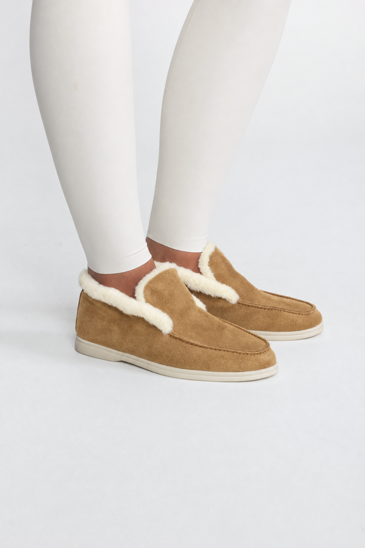 Mocassins effet suédé doublés peluche - Camel