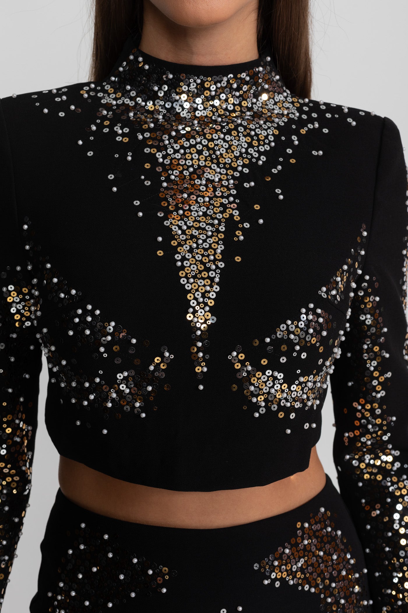 Embellished Co-Ord Set with Silver and Gold Sequin Detailing - Black