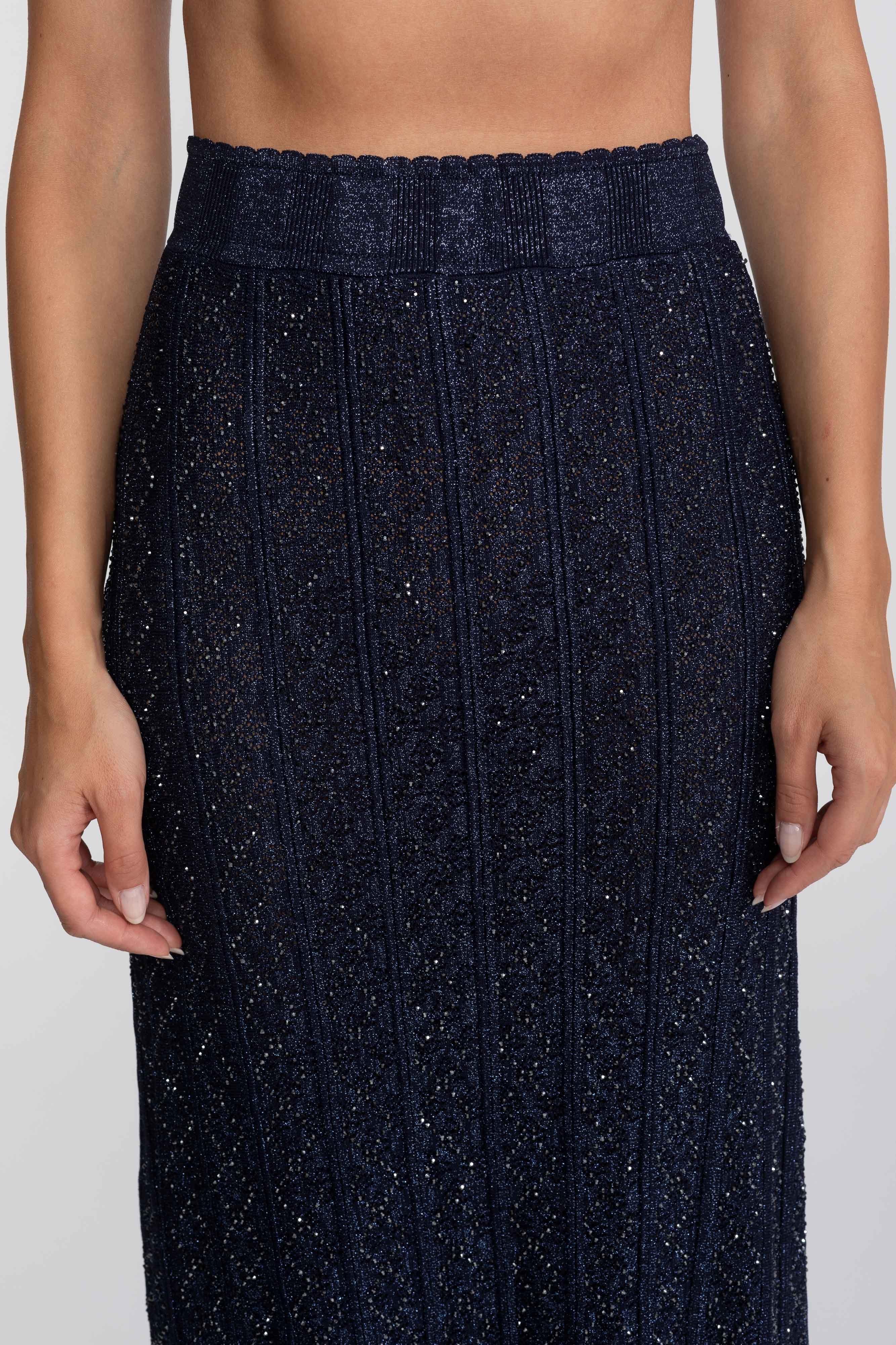 Ensemble coordonné en dentelle à motif losanges à manches longues avec jupe maxi - Marine