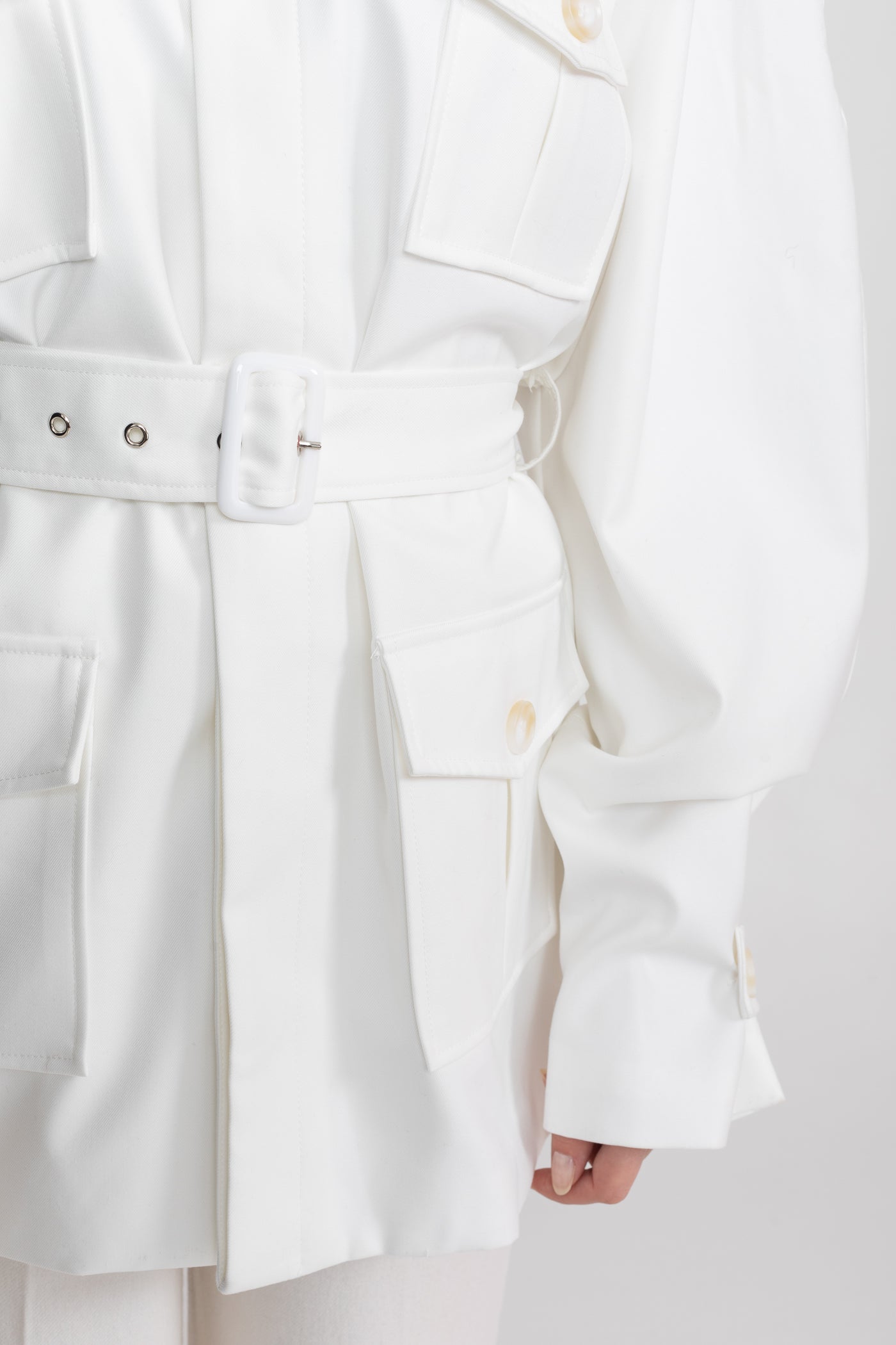 Veste Trench-Coat Ceinturée Avec Poches Plaquées Oversize - Blanc
