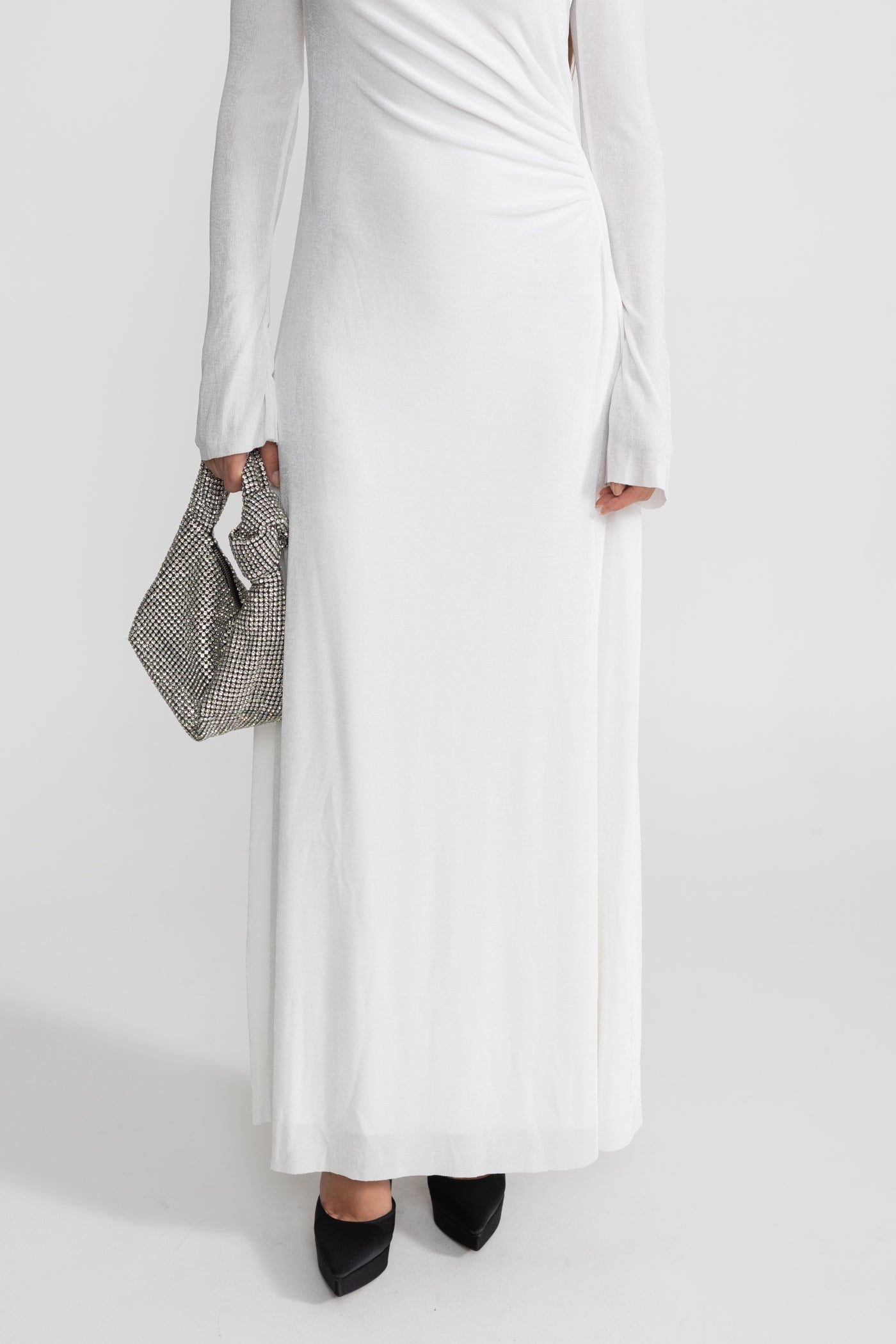 Robe Maxi Drapée avec Découpe et Détail Élégant - Blanc