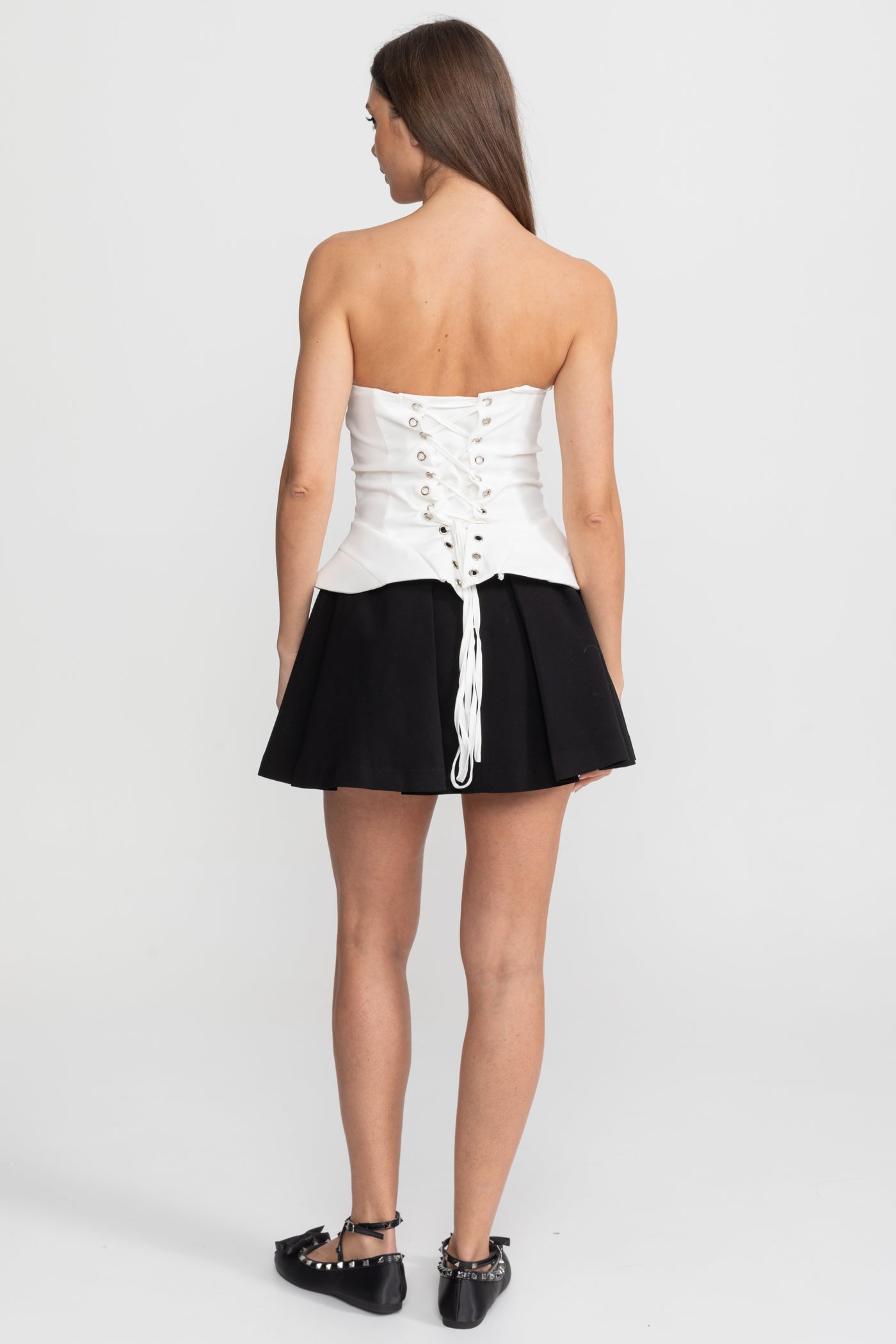 Haut bustier avec corsage sculpté et insert illusion – Blanc