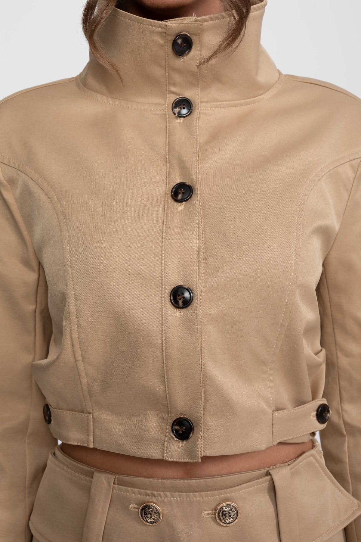 Ensemble coordonné veste courte croisée et mini-jupe - Khaki