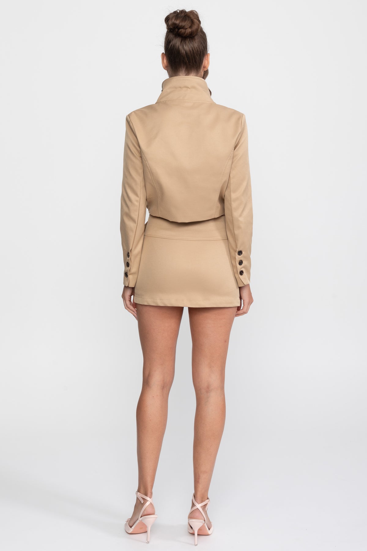 Ensemble coordonné veste courte croisée et mini-jupe - Khaki