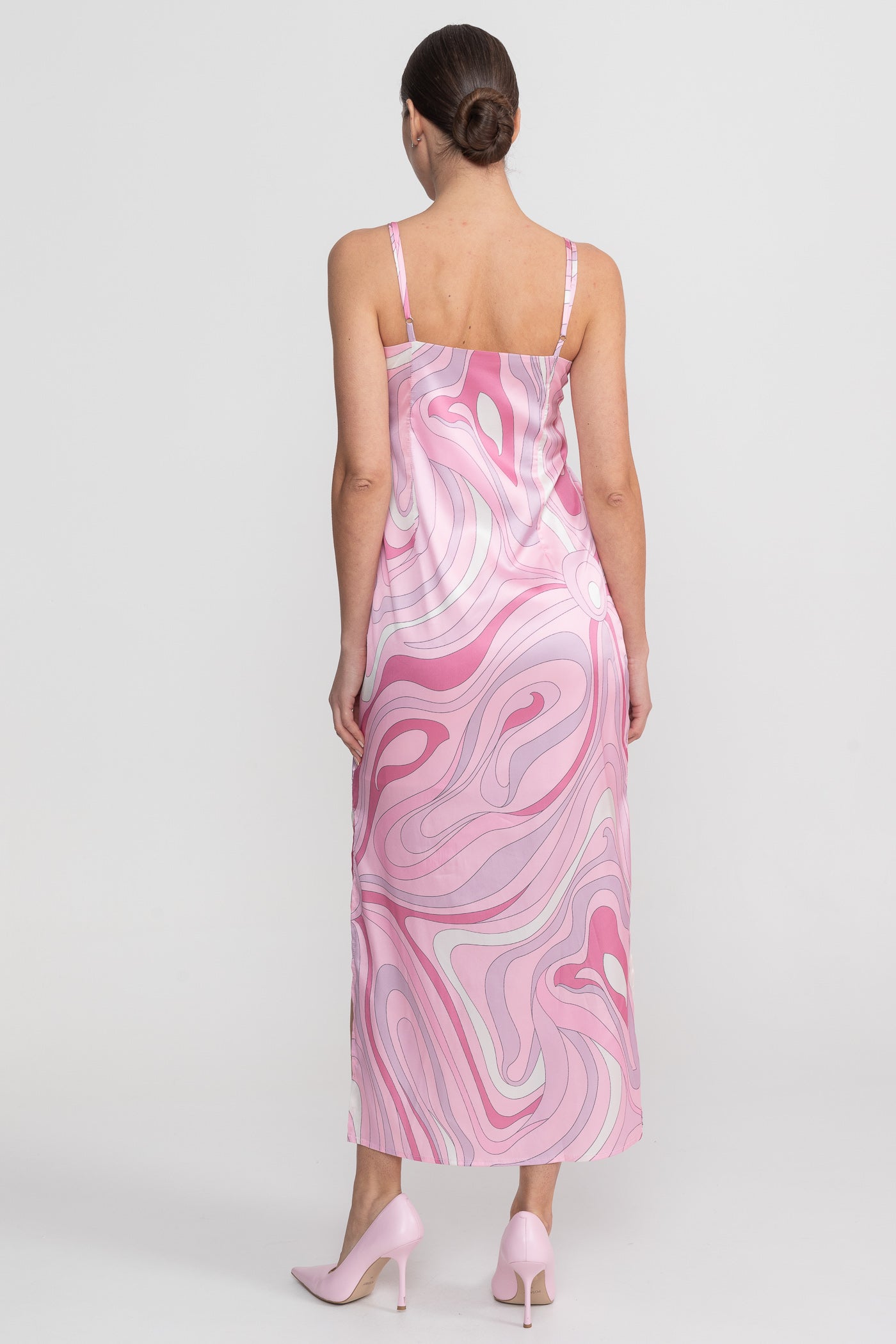 Robe Midi Imprimée à Bretelles avec Motif Tourbillonnant Abstrait - Rose