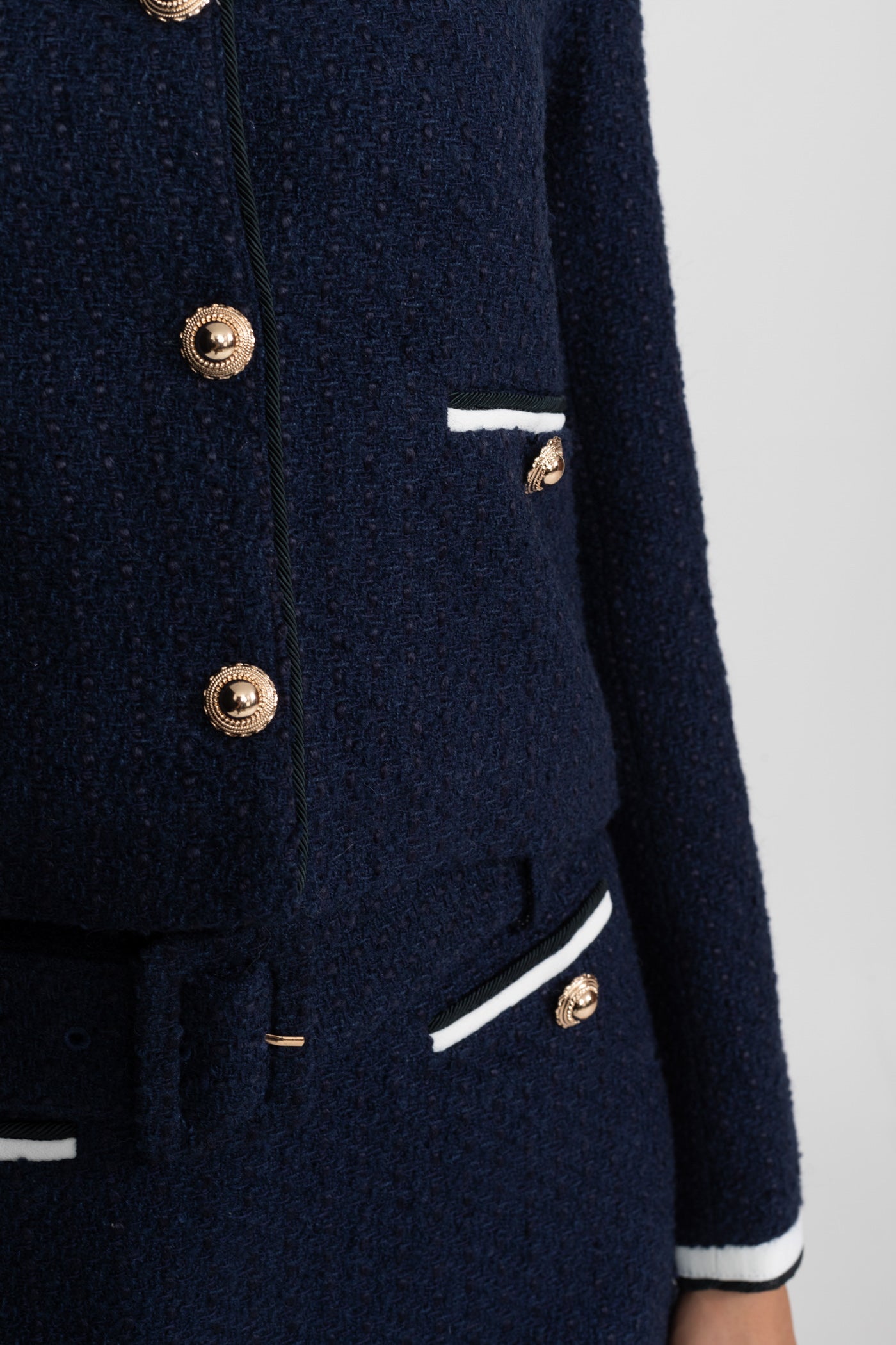 Veste Courte en Tweed avec Col Contrasté - Navy