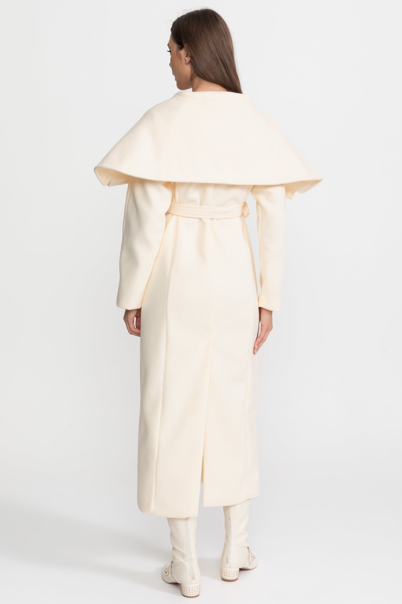 Manteau Long Blend avec Col Cape – Ivoire