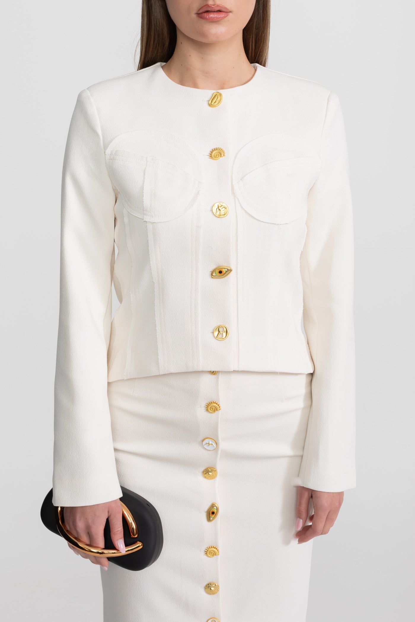 Co-ord Set with Statement Gold Buttons - White