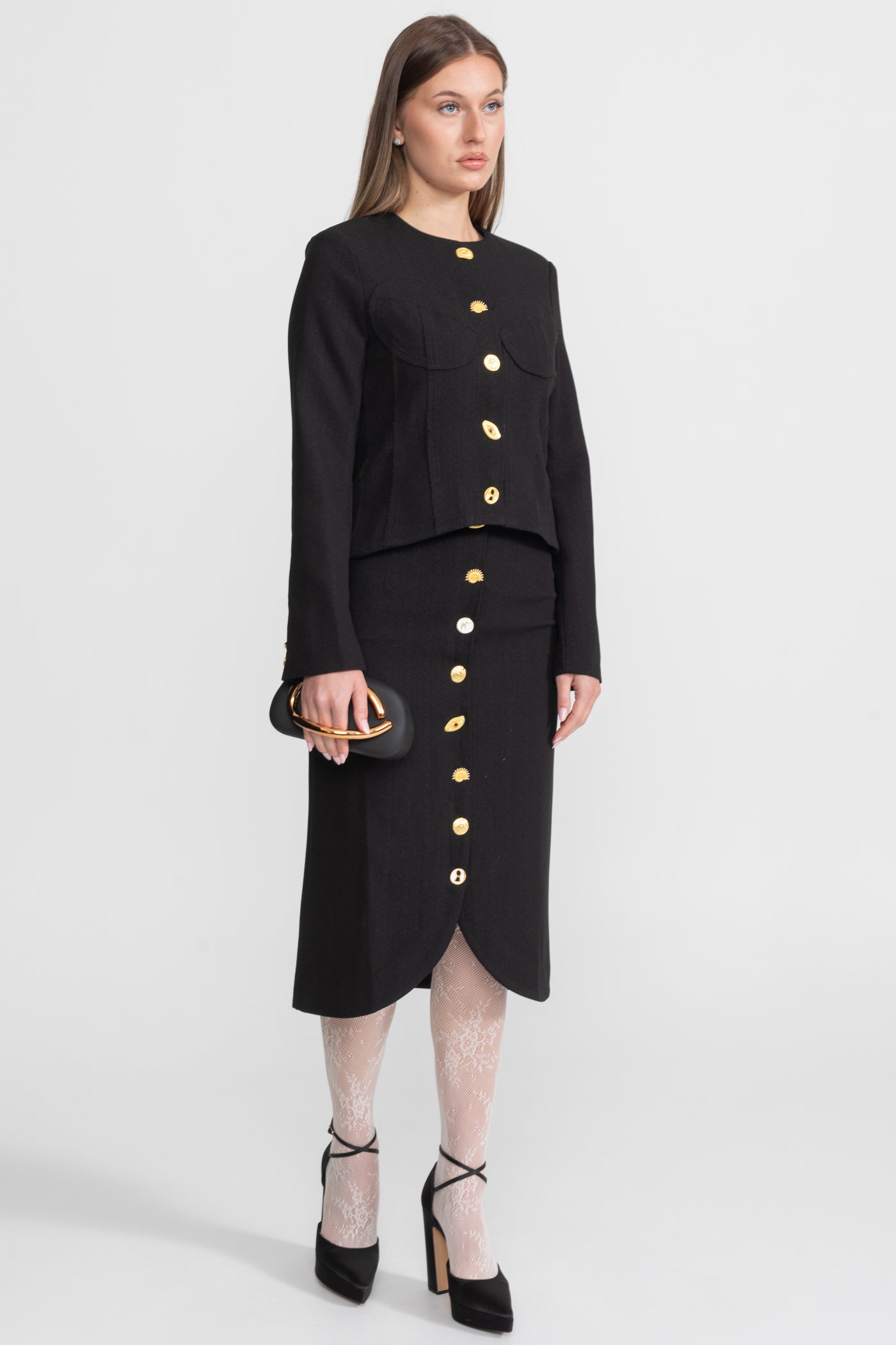 Ensemble coordonné avec boutons dorés remarquables - Noir