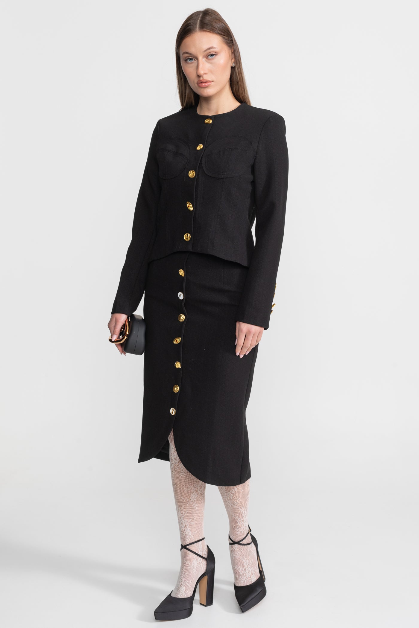 Ensemble coordonné avec boutons dorés remarquables - Noir