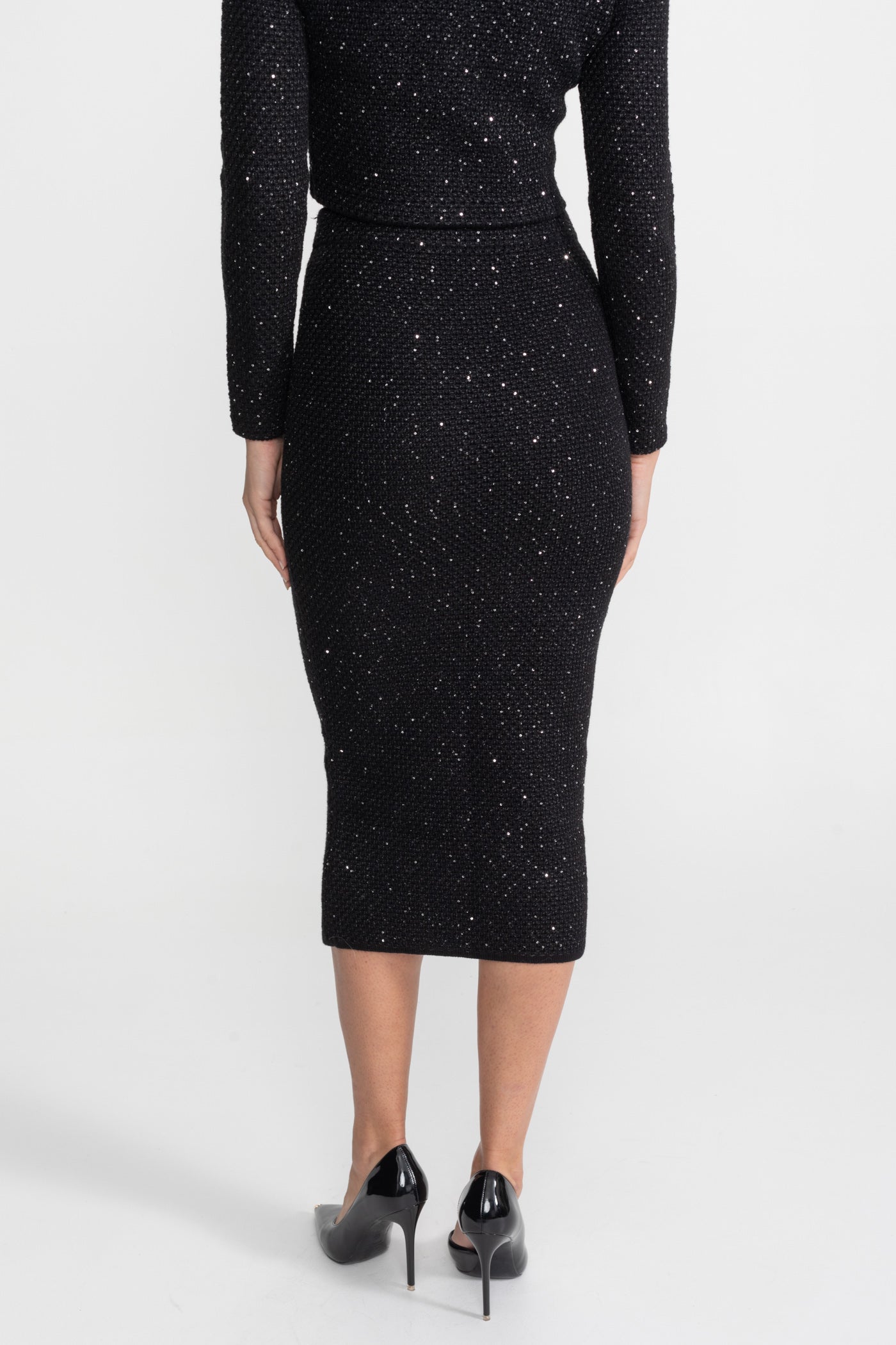 Ensemble coordonné en maille tweed brodée avec bordure contrastante – Noir