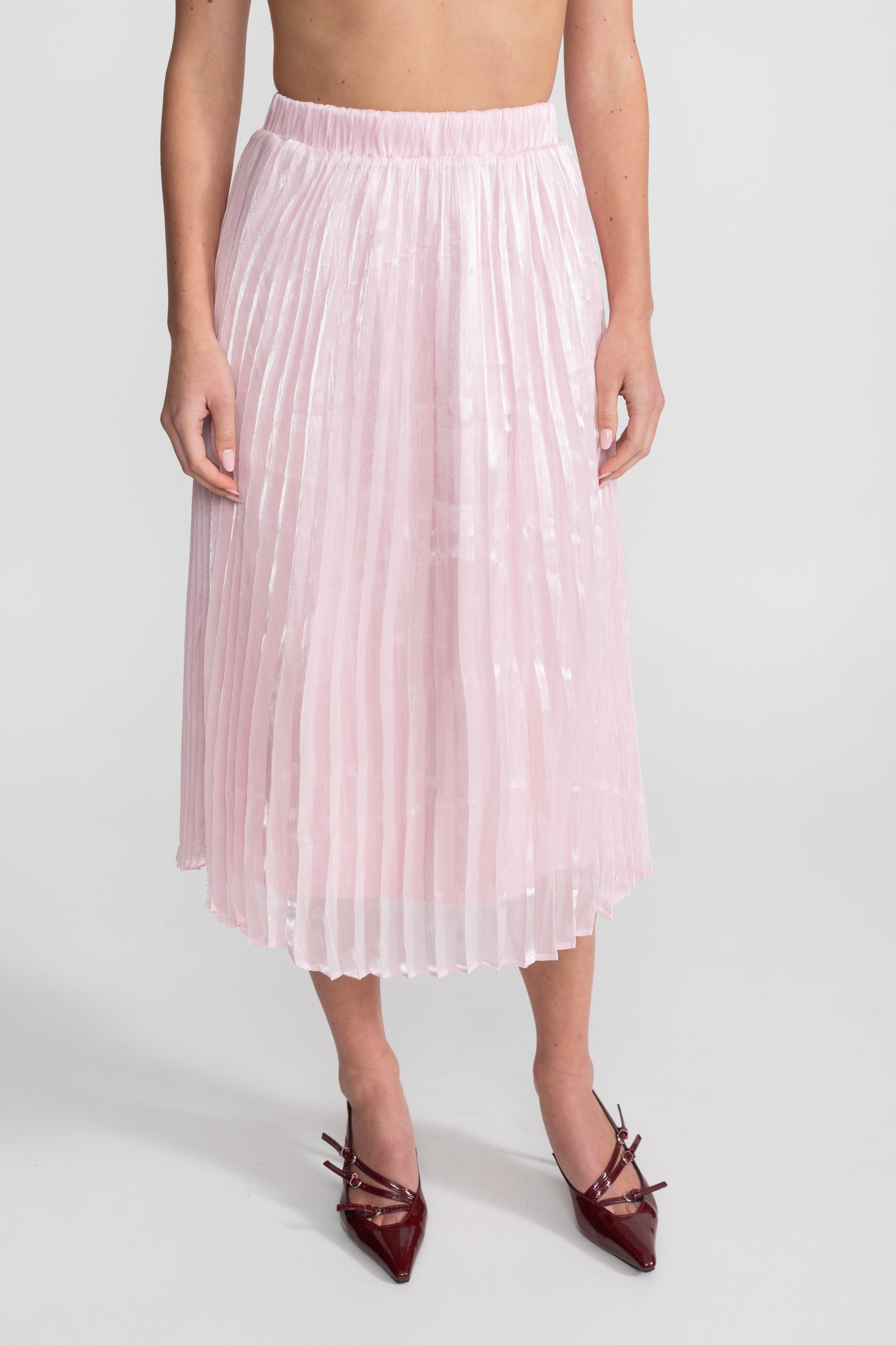 Ensemble coordonné en tweed et organza avec boutons en cristal en forme de nœud - Rose