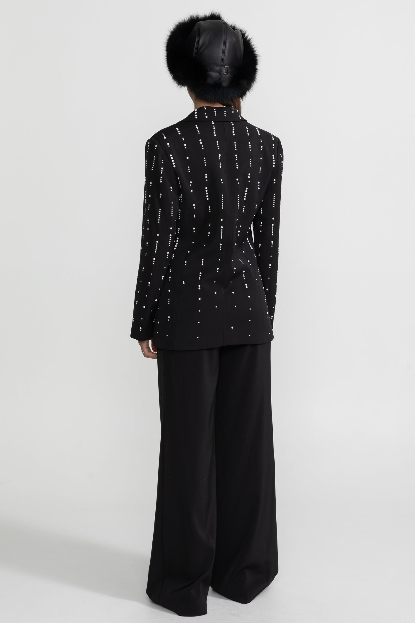 Blazer sur mesure avec ornements de perles blanches - Noir
