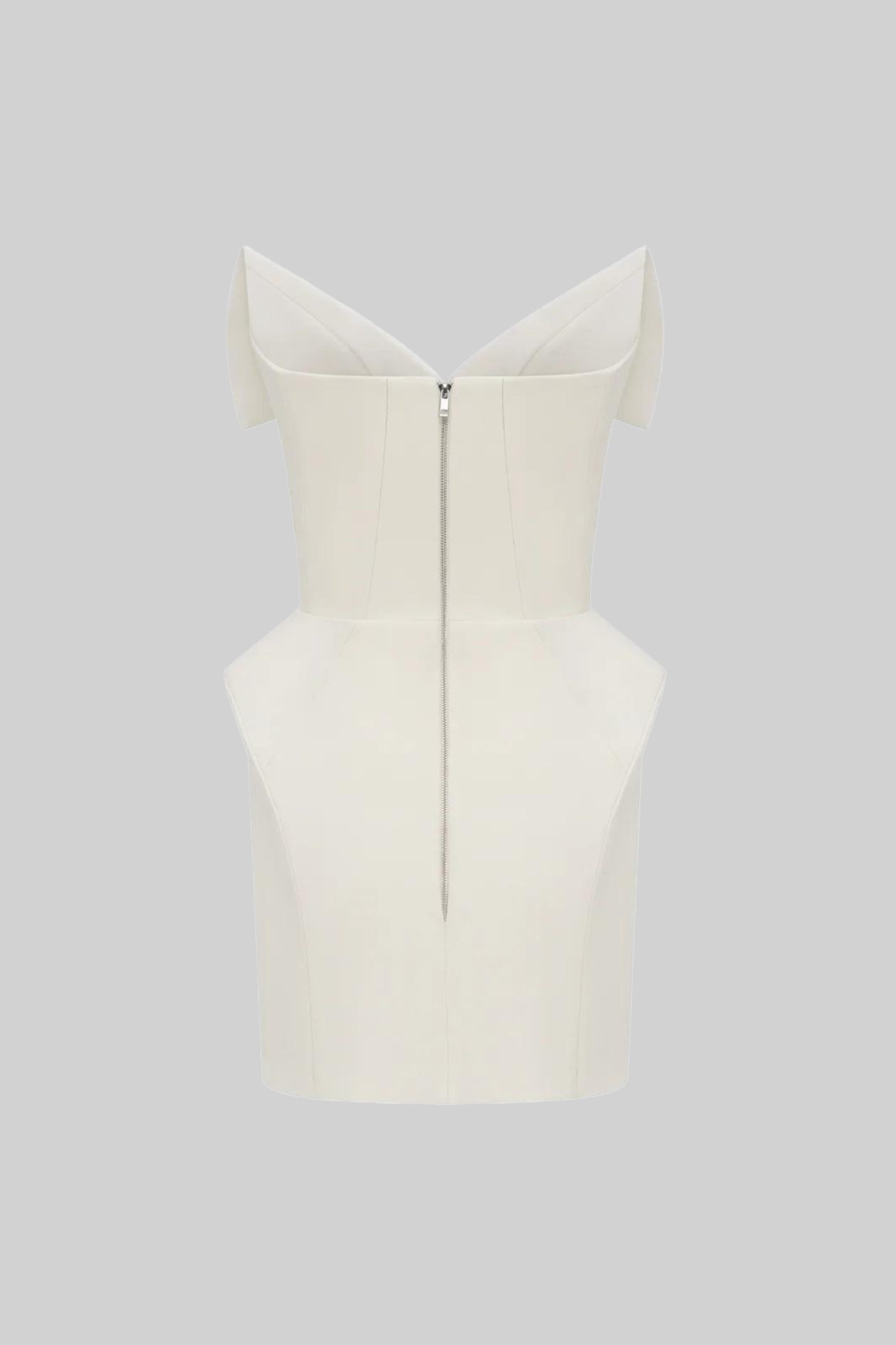 Robe Mini Corset Structurée avec Col Relevé Style Col – Blanc
