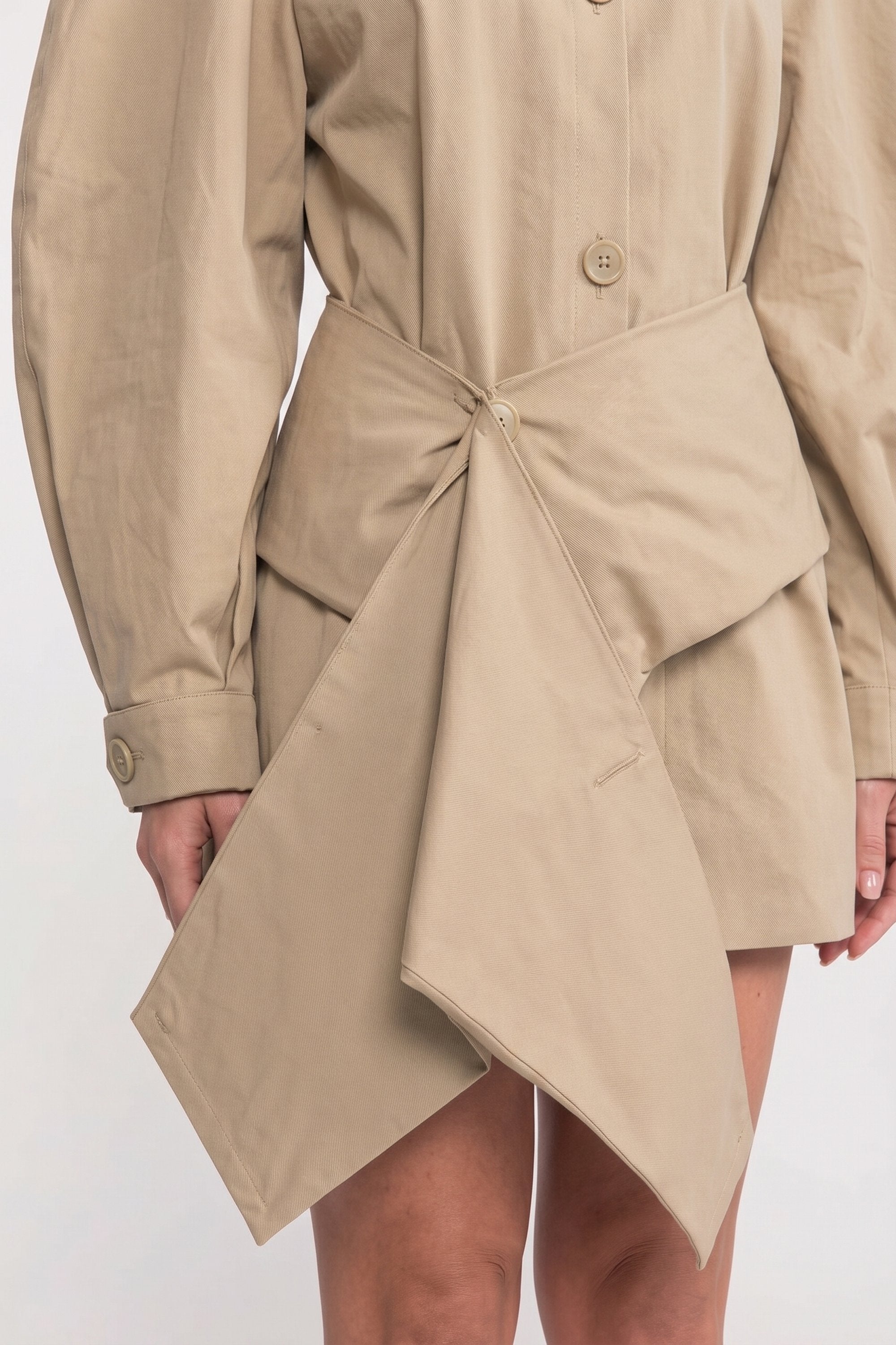 Veste oversize à manches ballon avec ceinture et ourlet asymétrique - kaki