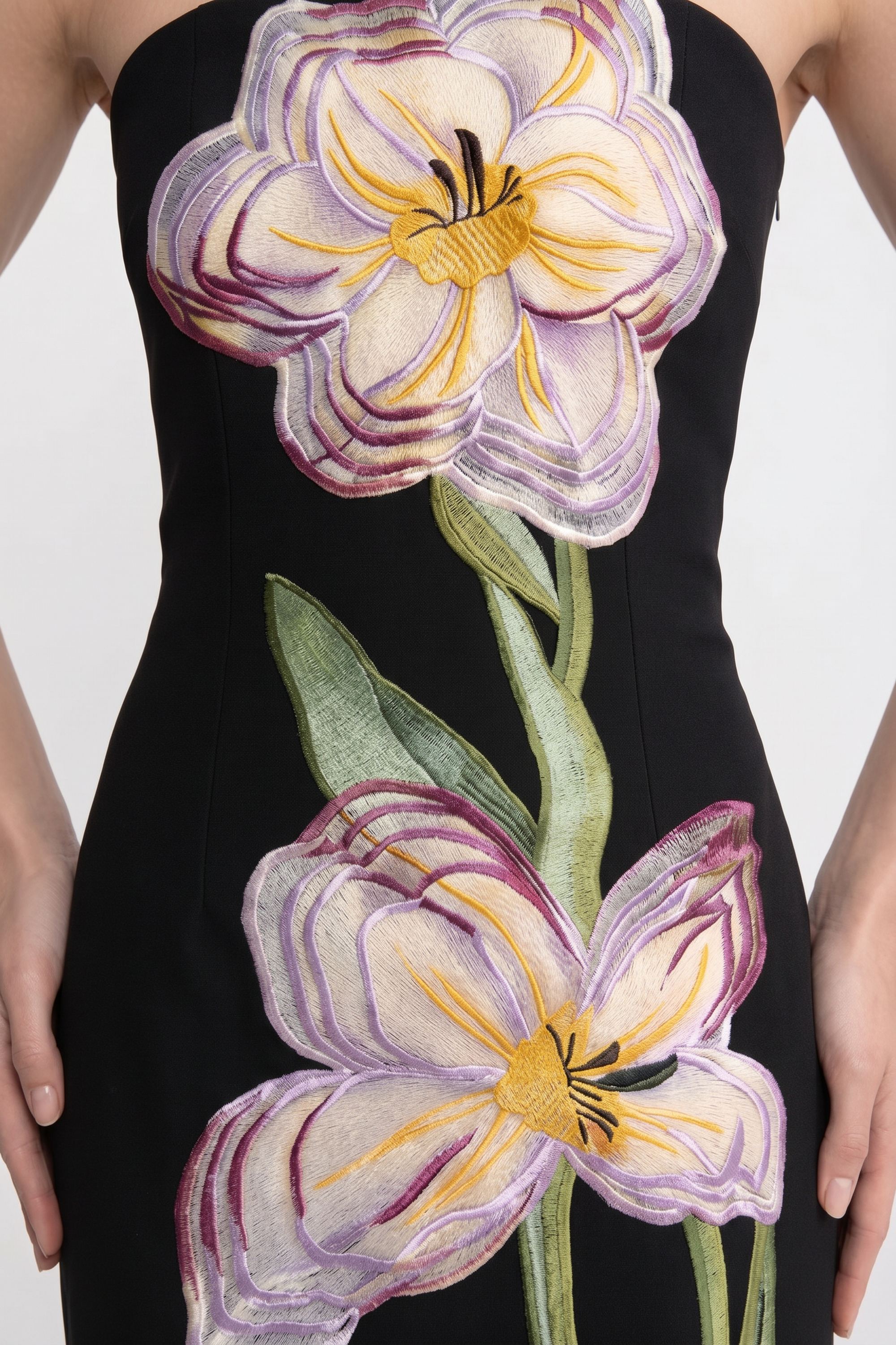Robe maxi sans bretelles à imprimé floral avec silhouette colonne - Noir