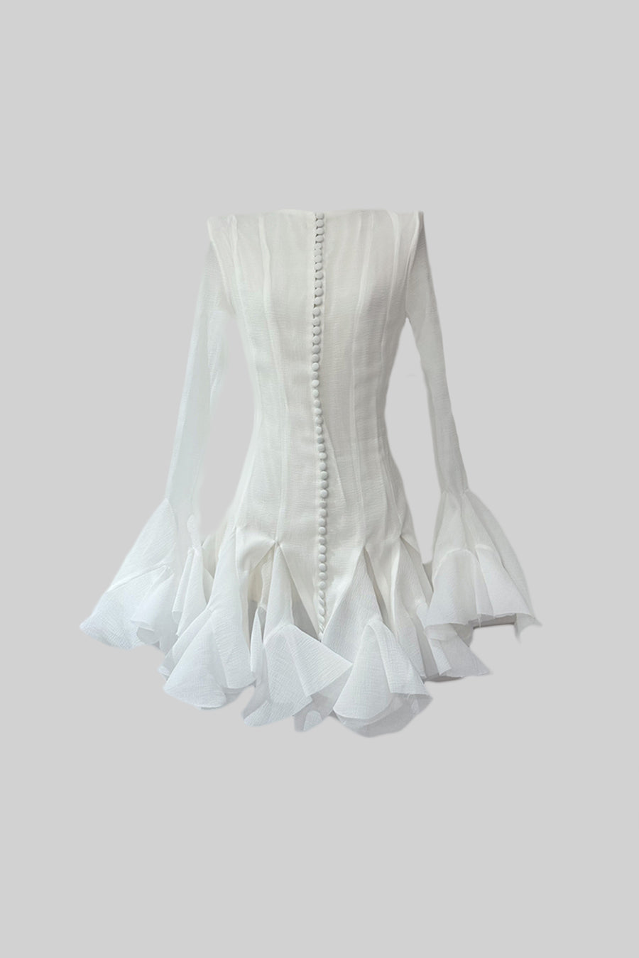 Robe à silhouette élégante avec manches évasées et ourlet évasé - Blanc