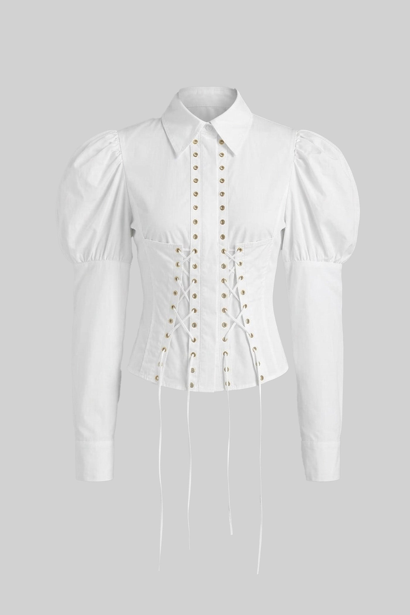 Chemise à manches longues avec détail corset lacé - Blanc