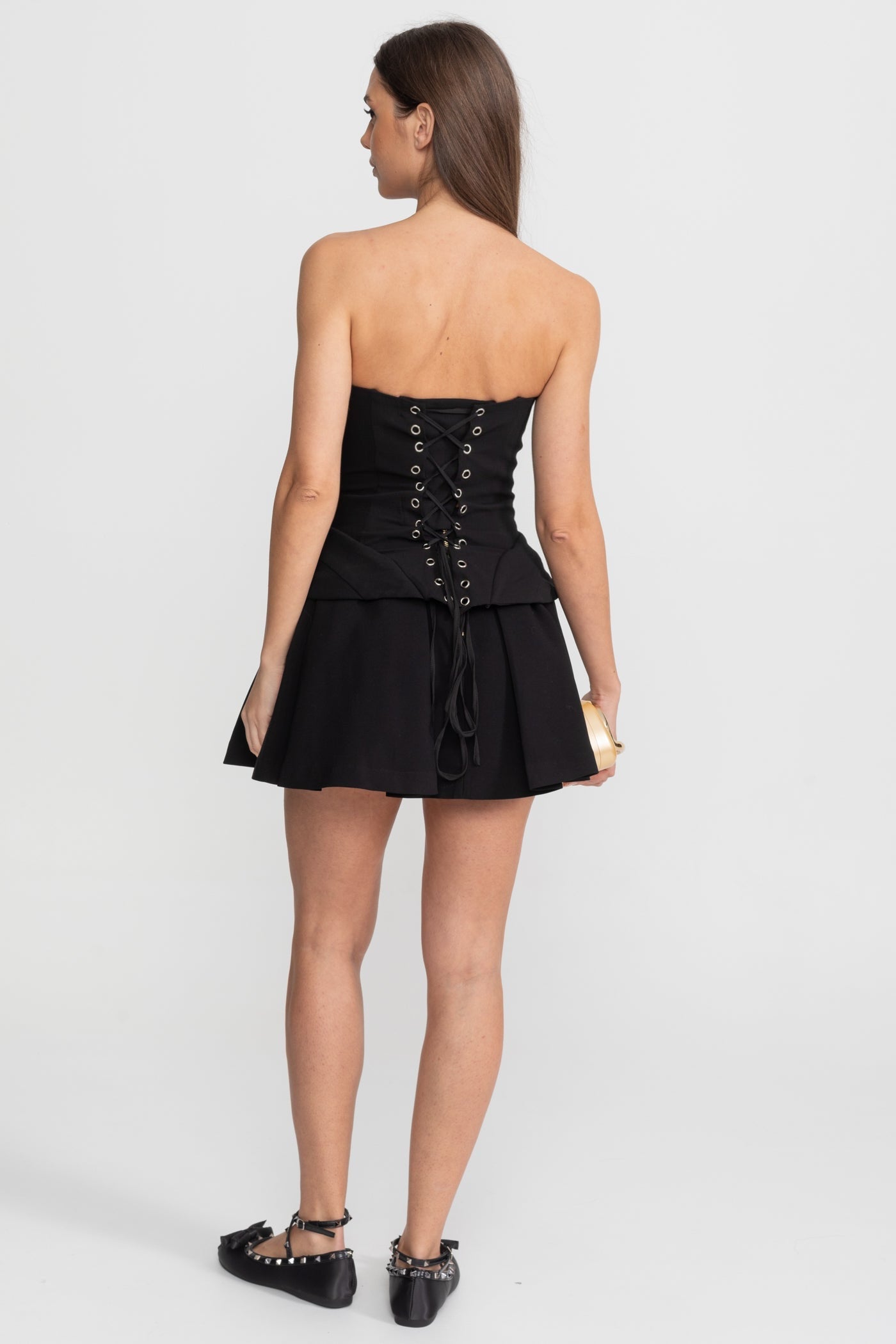 Haut bustier avec corsage sculpté et insert illusion – Noir 