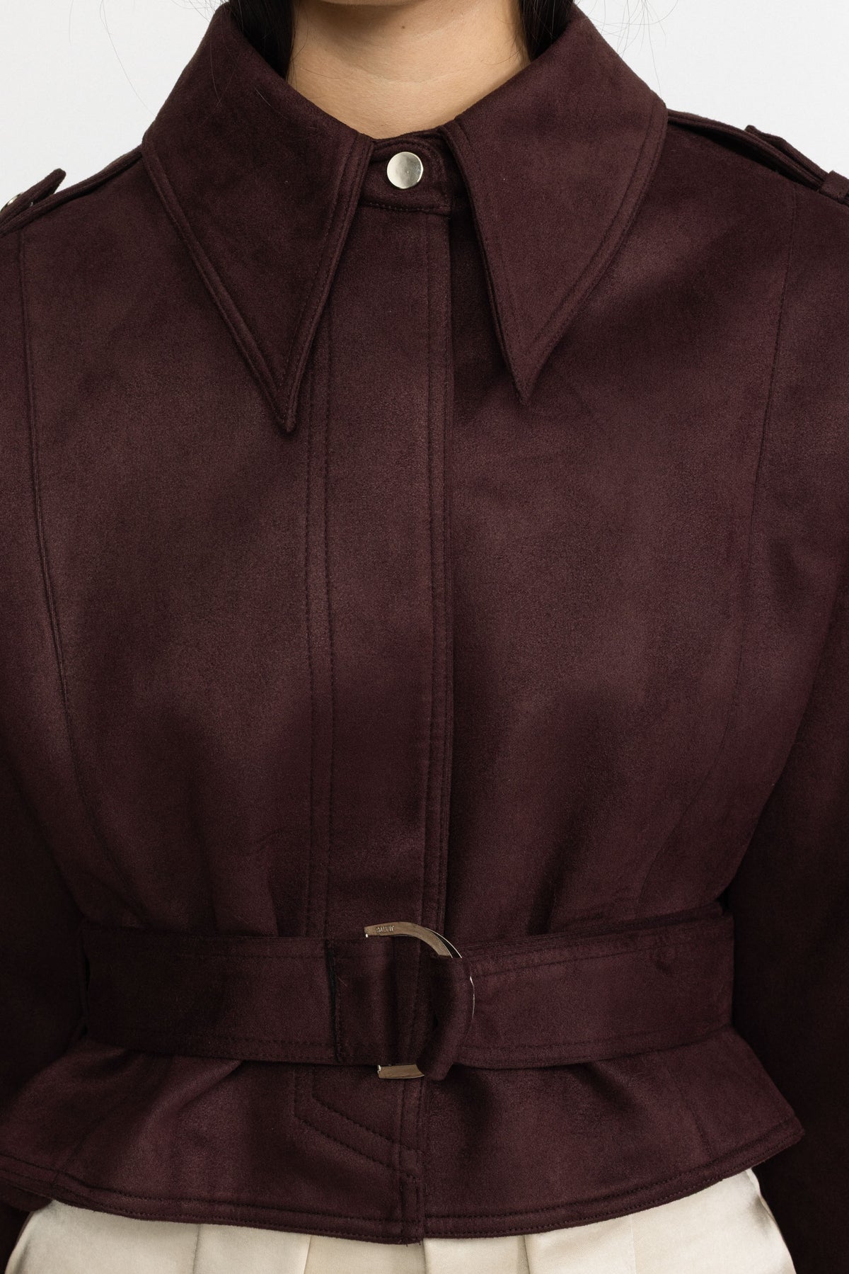 Cape-jacket en daim ceinturée - bordeaux 