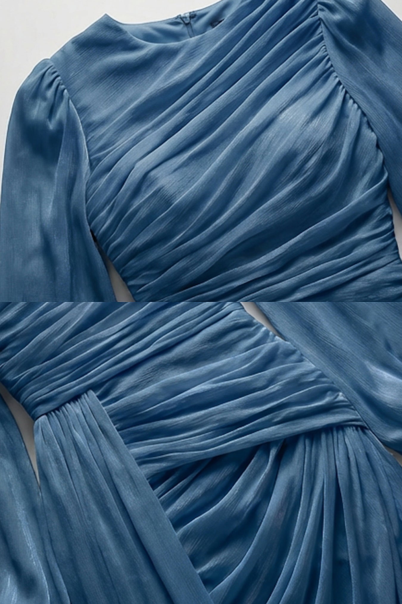 Robe longue drapée à manches longues avec taille froncée – baby blue 