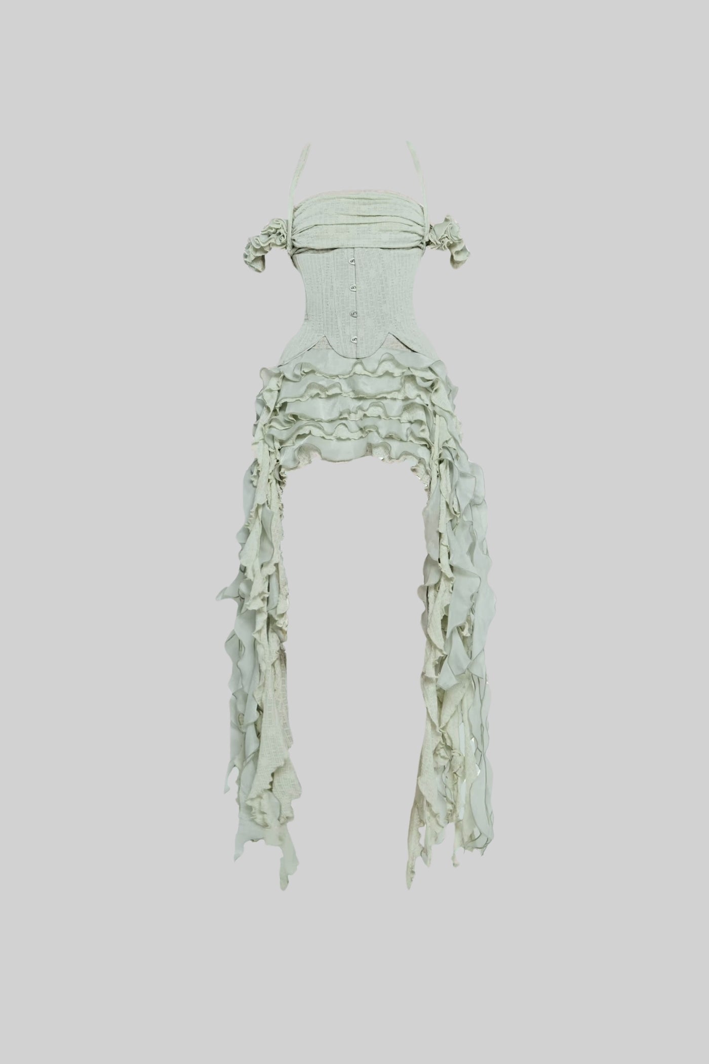 Robe corset d'inspiration vintage avec bustier plissé et détails latéraux volantés fluides - Vert 