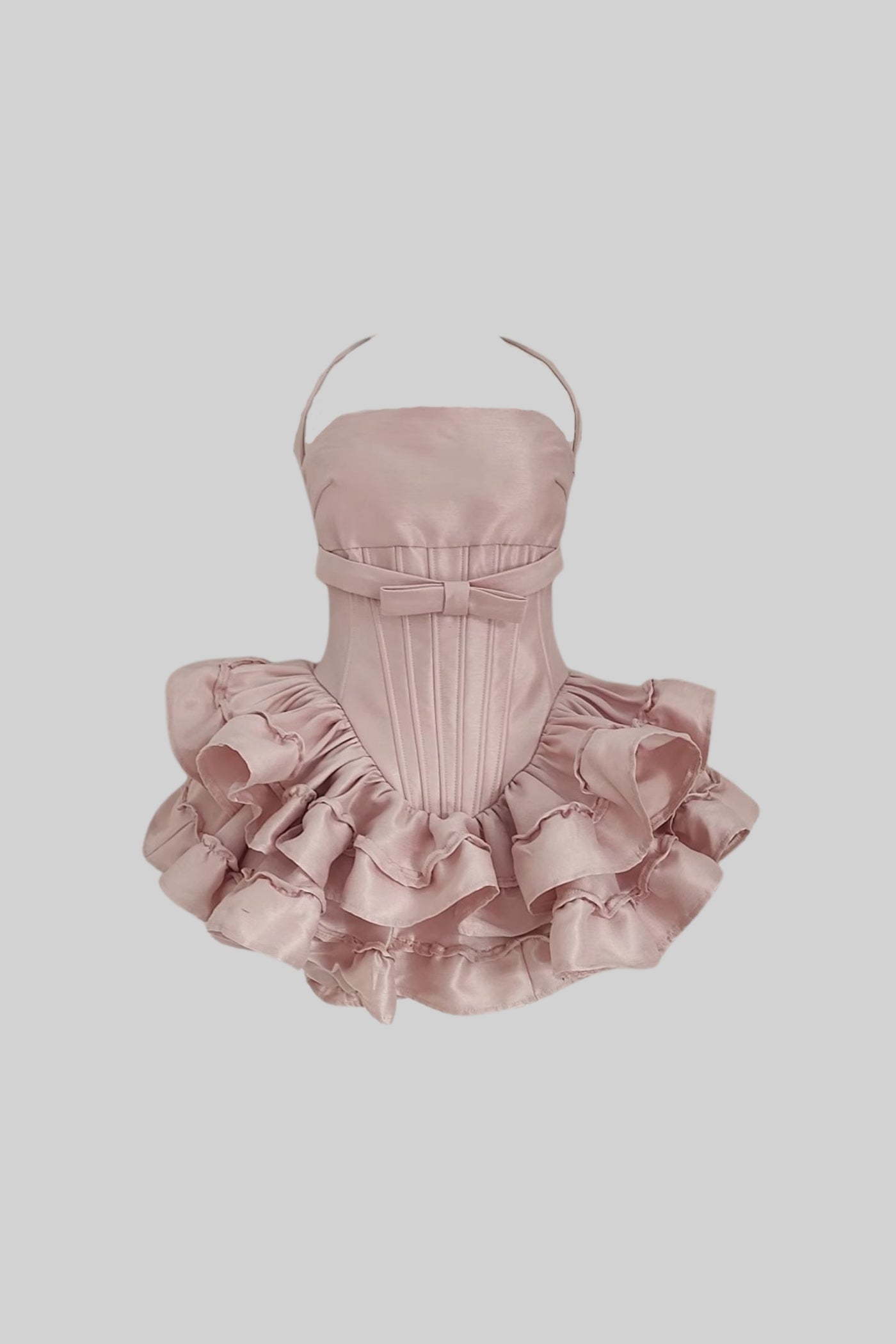 Mini-robe corset avec jupe à volants et corsage ajusté - Rose 